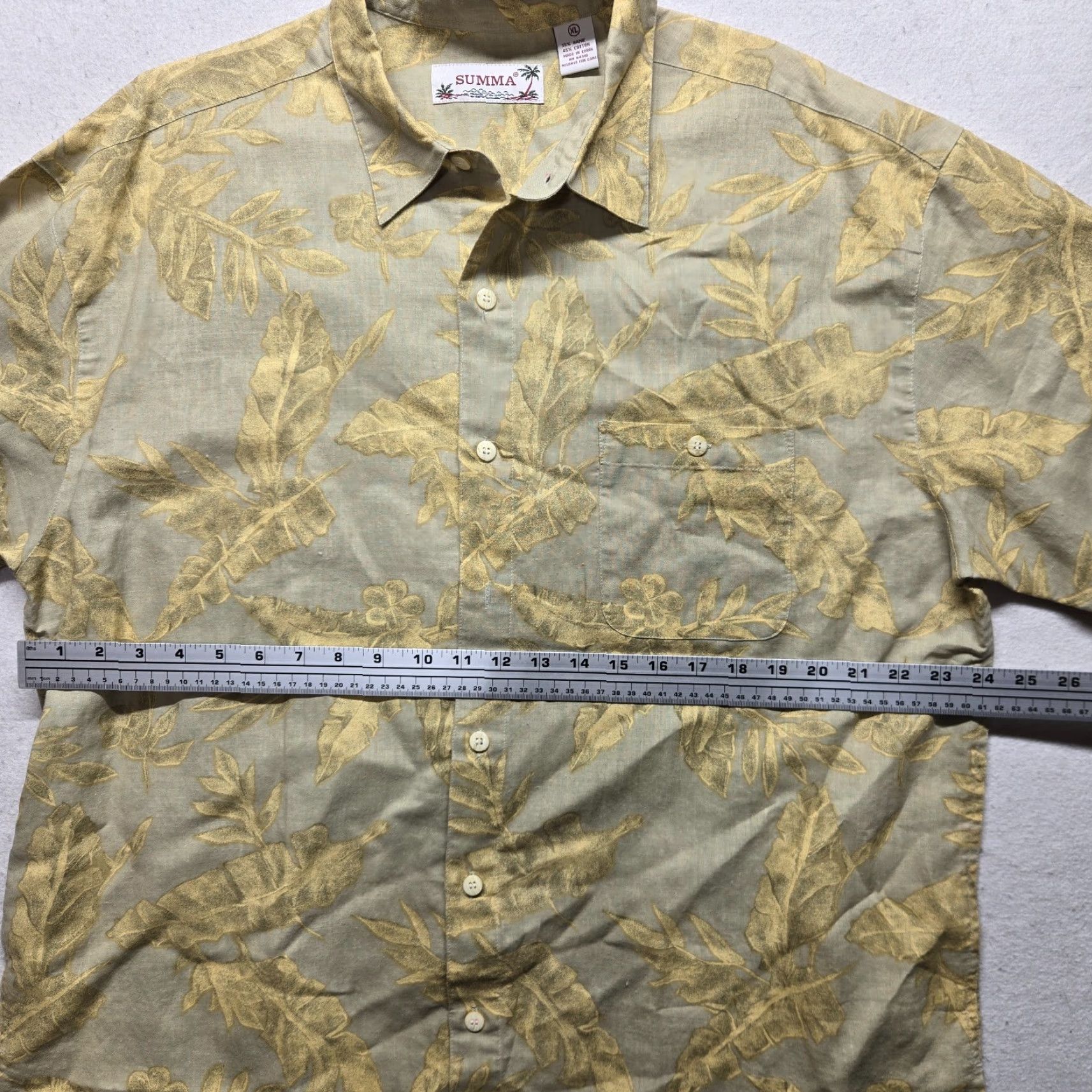 Vintage Summa Shirt Hawaiian Tan Leaves All Over Print Adult Men's XL Beige Cotton Blend Rayon Floral Casual Button-Up Short Sleeve Summer Spring Mens Size US XL / EU 56 / 4 - 4 Thumbnail