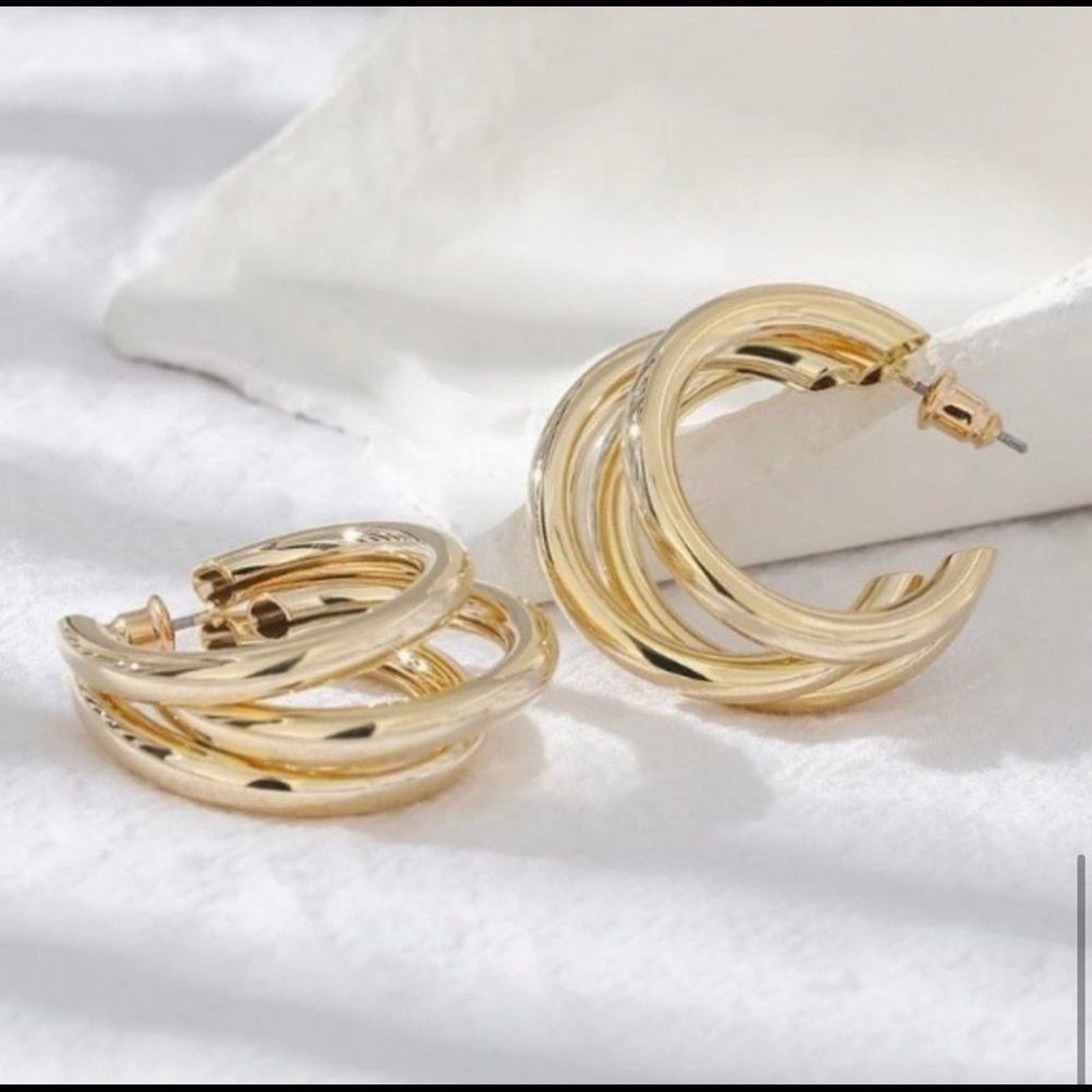 Other New 18K Gold Plated Three Layer Round Hoop Earrings Size ONE SIZE - 5 Thumbnail