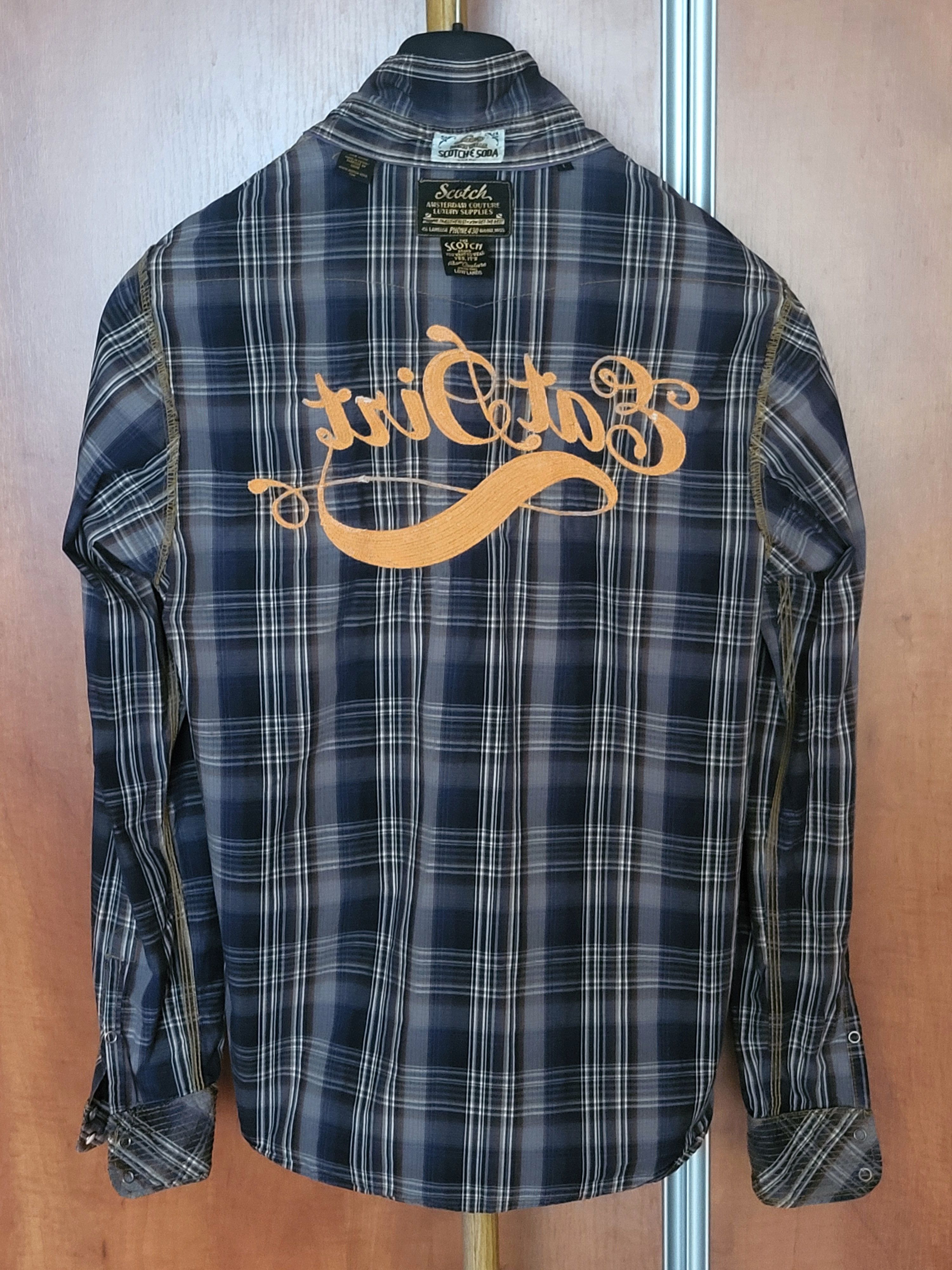 Scotch & Soda Mens shirt slim blue plaid rollup sleeve snap. Size US L / EU 52-54 / 3 - 3 Thumbnail
