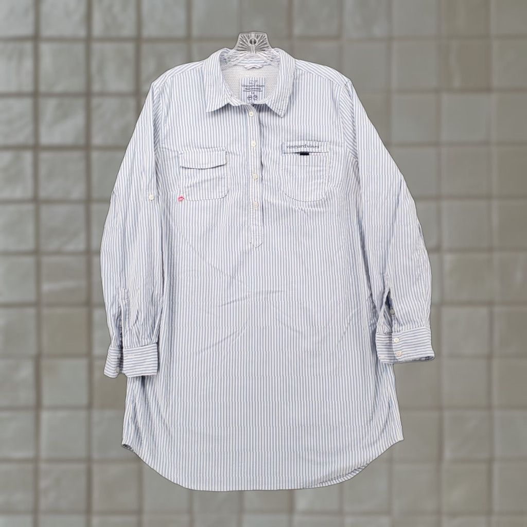 VINEYARD VINES Shirt Dress Womens 12 Blue Striped Seersucker Casual Cover Up