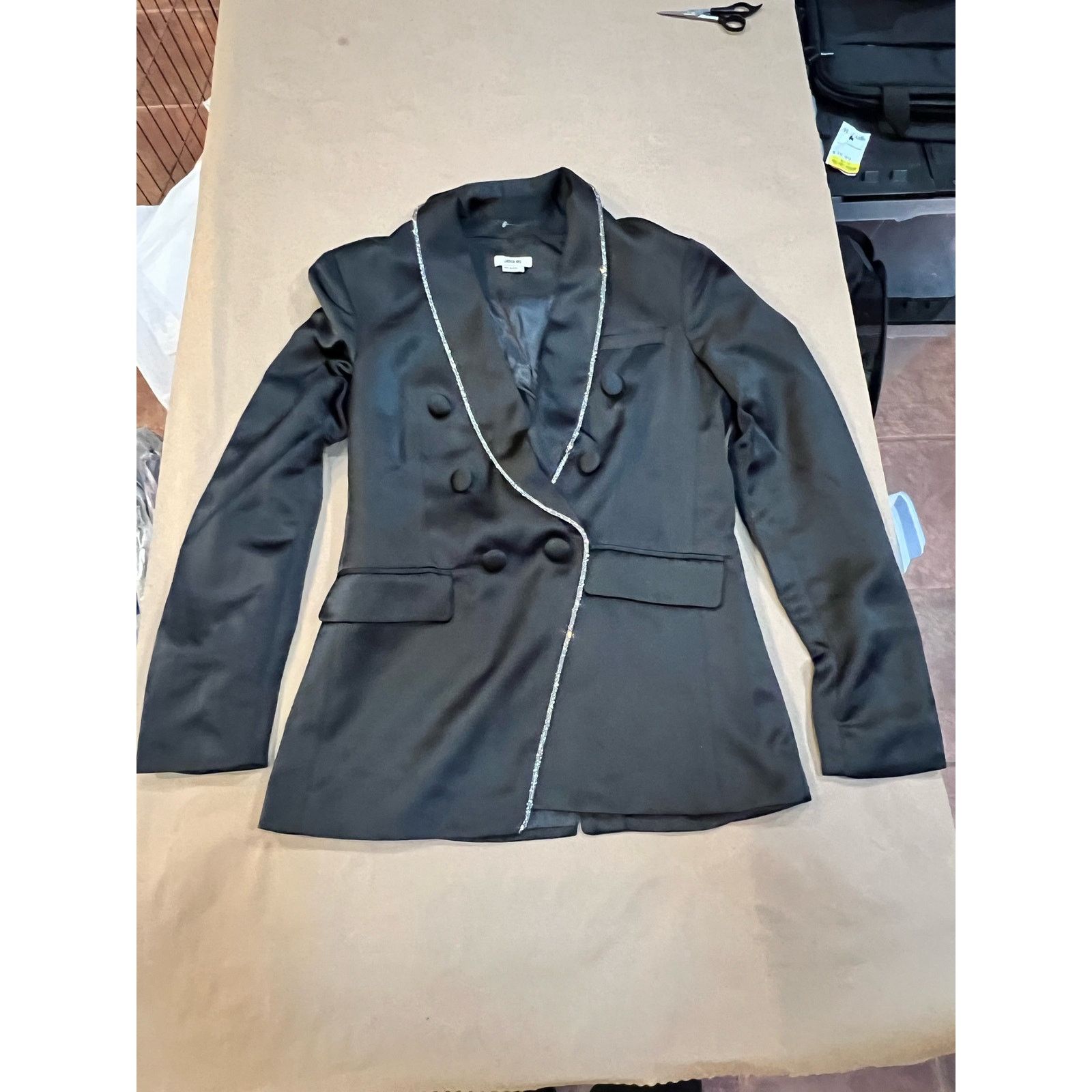 Jason Wu JASON WU RHINESTONE EMBELLISHED TRIM BLACK SATIN JACKET Size S / US 4 / IT 40 - 11 Thumbnail