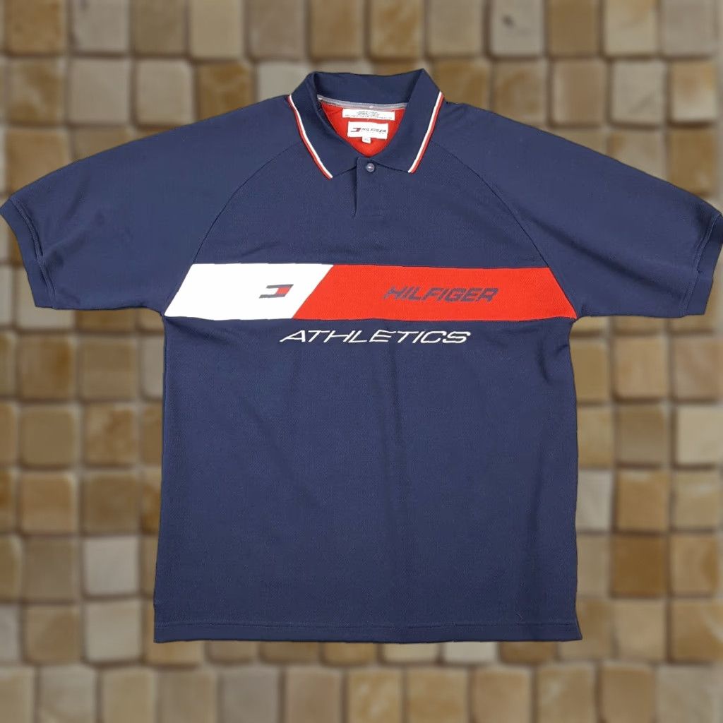 Tommy Hilfiger VINTAGE Tommy Hilfiger Athletic Polo Shirt Men's XL Button Collar Flag 90s Y2K Blue Short Sleeve Shirt Polo Mens Flag Size US XL / EU 56 / 4 - 1 Thumbnail