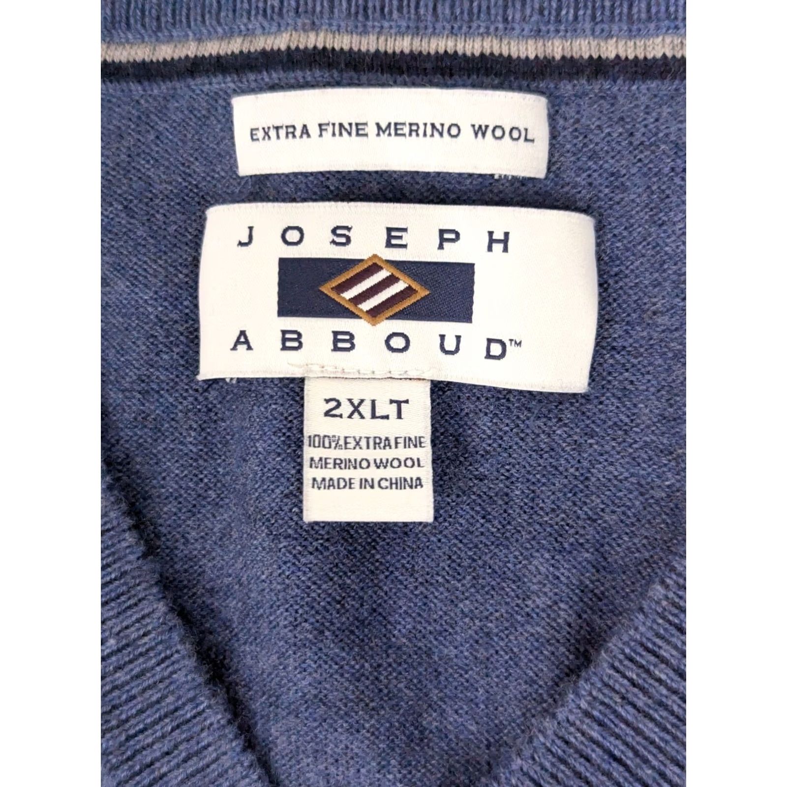 Joseph Abboud Joseph Abboud 100% Extra Fine Merino Wool V-Neck Sweater Men 2XLT Blue LS Size US XXL / EU 58 / 5 - 3 Thumbnail