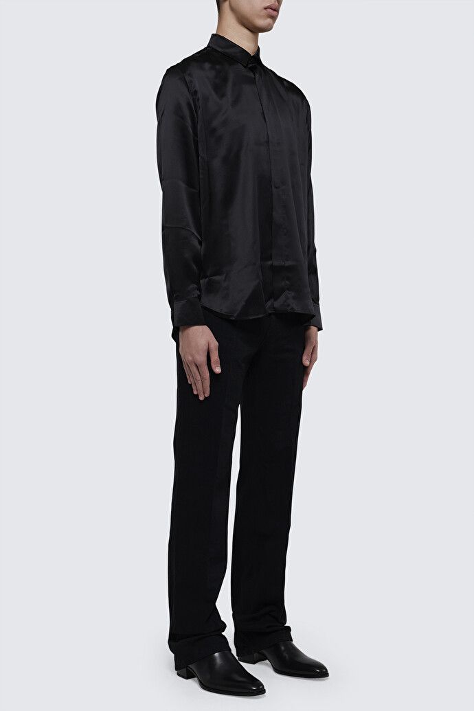 Saint Laurent Paris o1bcso1str0125 Collar Classic Shirt In Crepe Satin in Black Size US XL / EU 56 / 4 - 3 Thumbnail