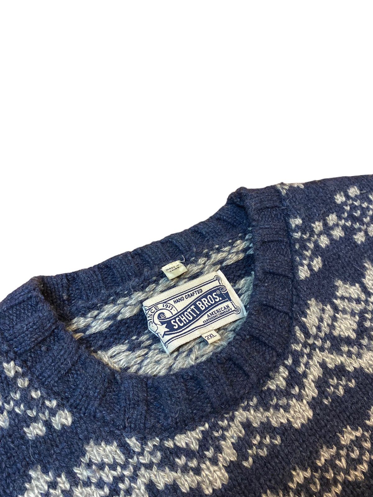 Schott Schott NYC Fair Isle Snowflake Style Wool Blend Knit Sweater Size US XXL / EU 58 / 5 - 4 Thumbnail