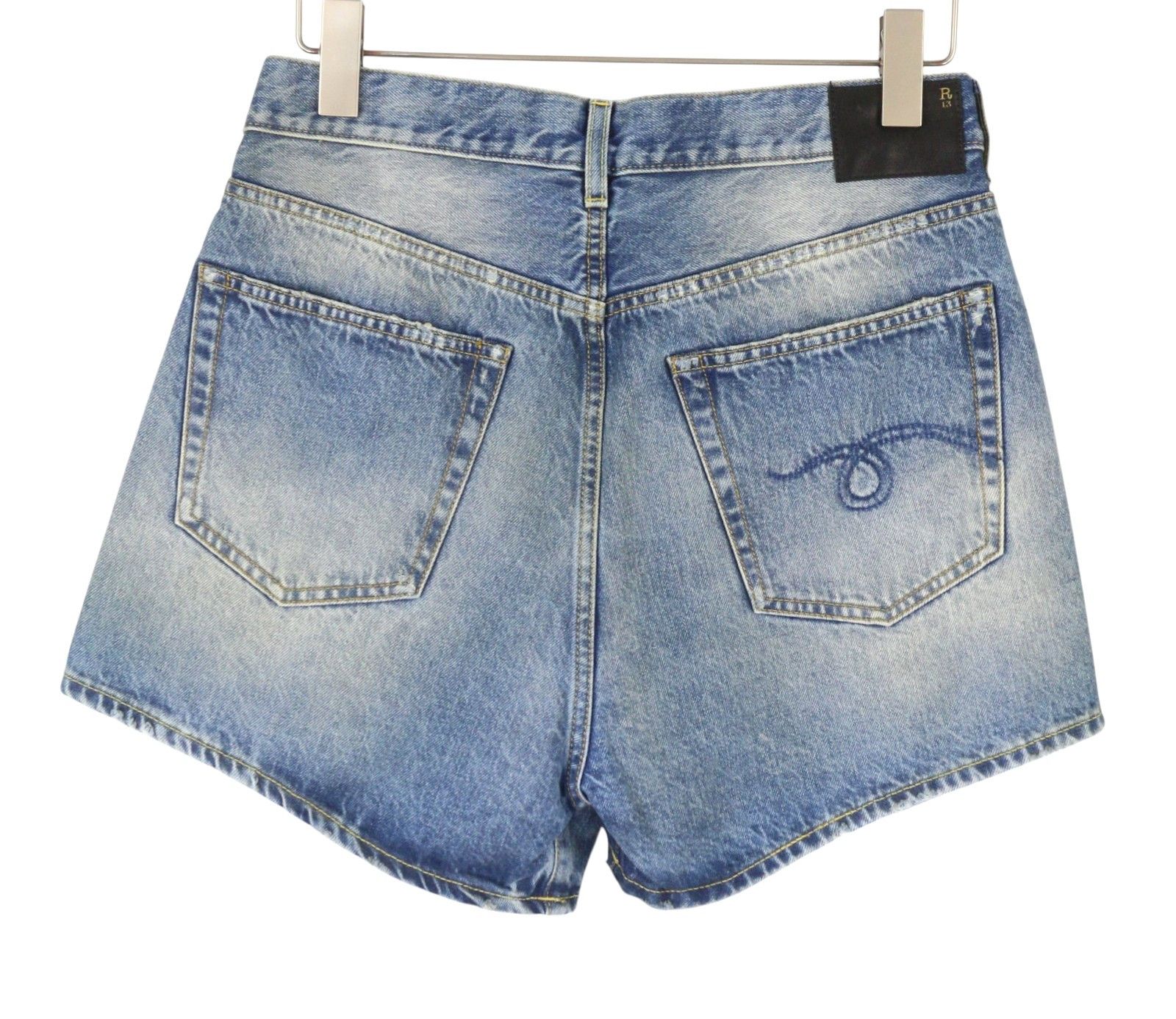 R13 CROSS OVER 27 Bain Blue Asymmetric Button Shorts 89418 Size 27" / US 4 / IT 40 - 4 Thumbnail