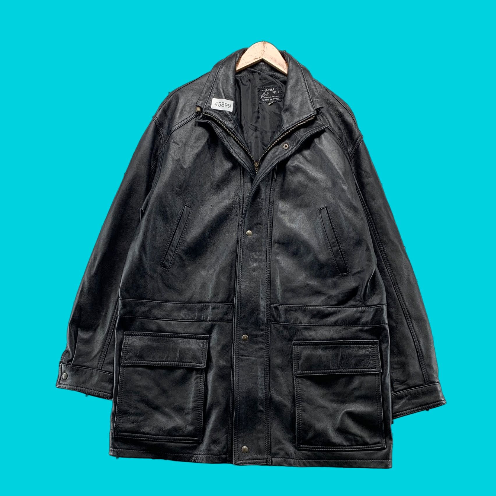 Vera Pelle VINTAGE Vera Pelle Leather Coat Mens 52 Black Car Coat Field Jacket Made Italy Jacket Mens 52 Black Italy Leather Coat Vintage Vera Pelle Size US L / EU 52-54 / 3 - 1 Thumbnail