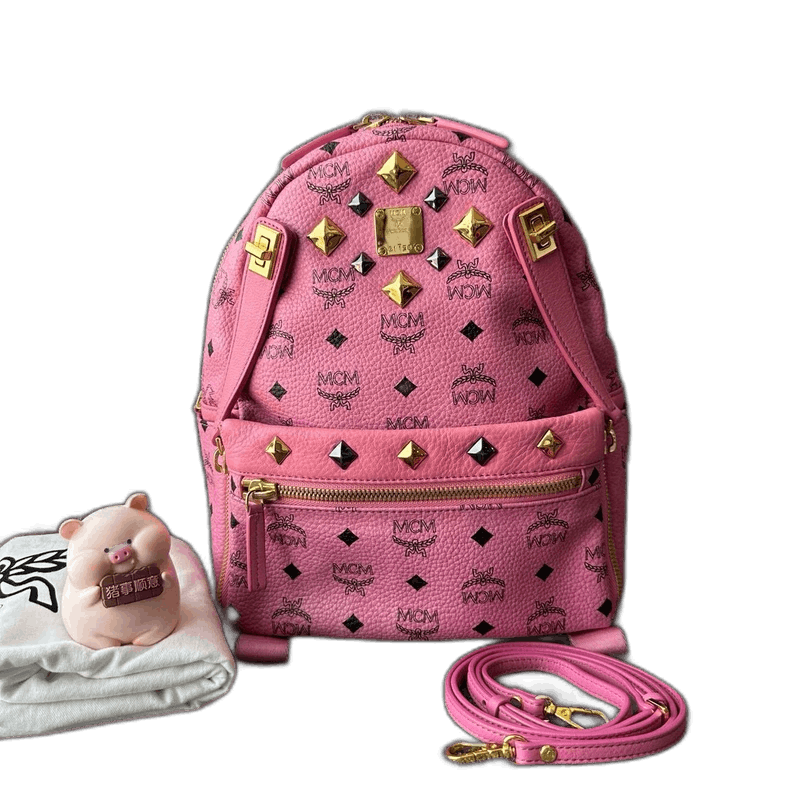MCM Stark Visetos Pink Leather Backpack