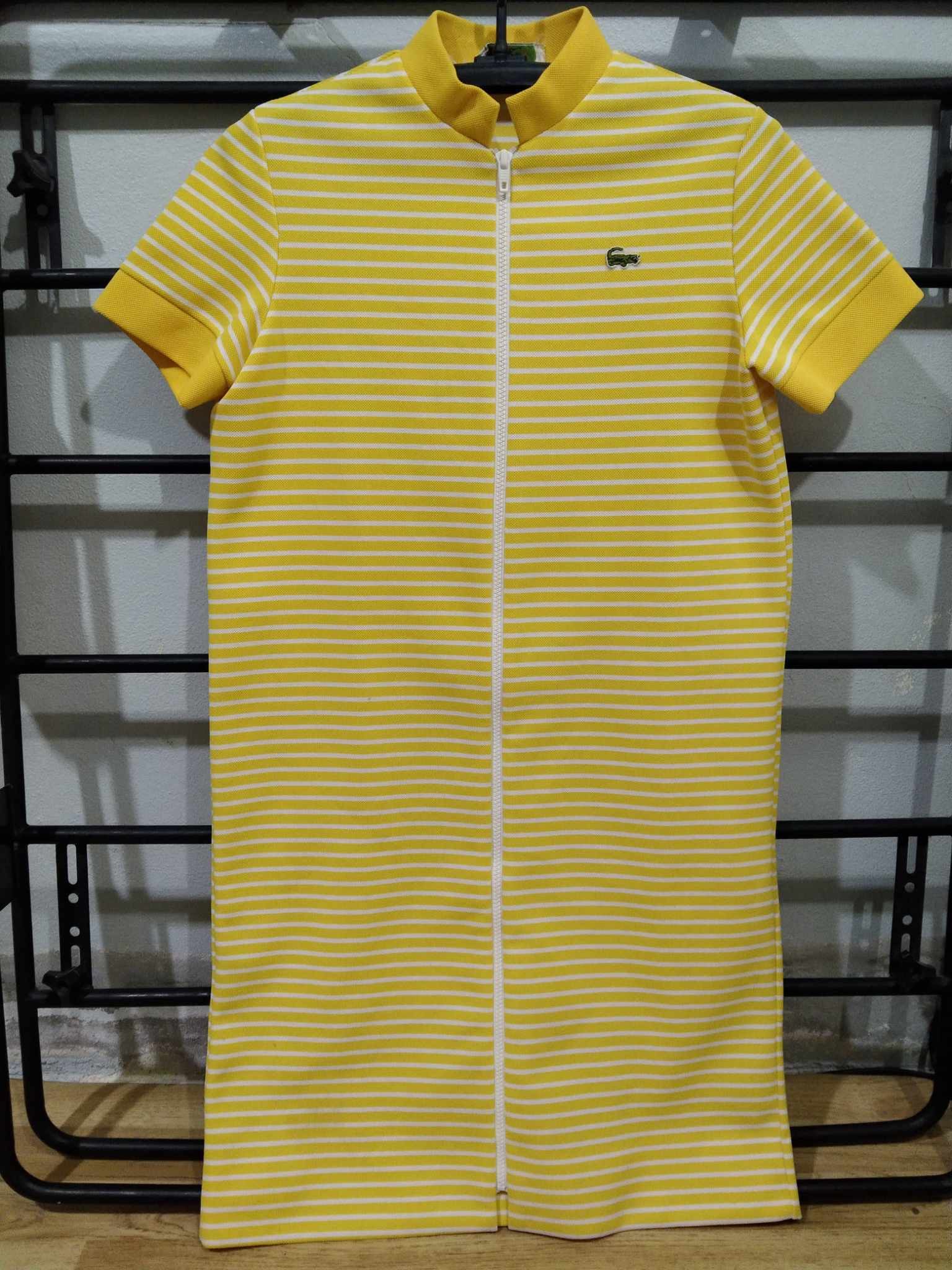 image of VTG Lacoste Chemise Cross Stripe Sport Dresses Full Zip 70's in White Yellow, Women's (Size Large)