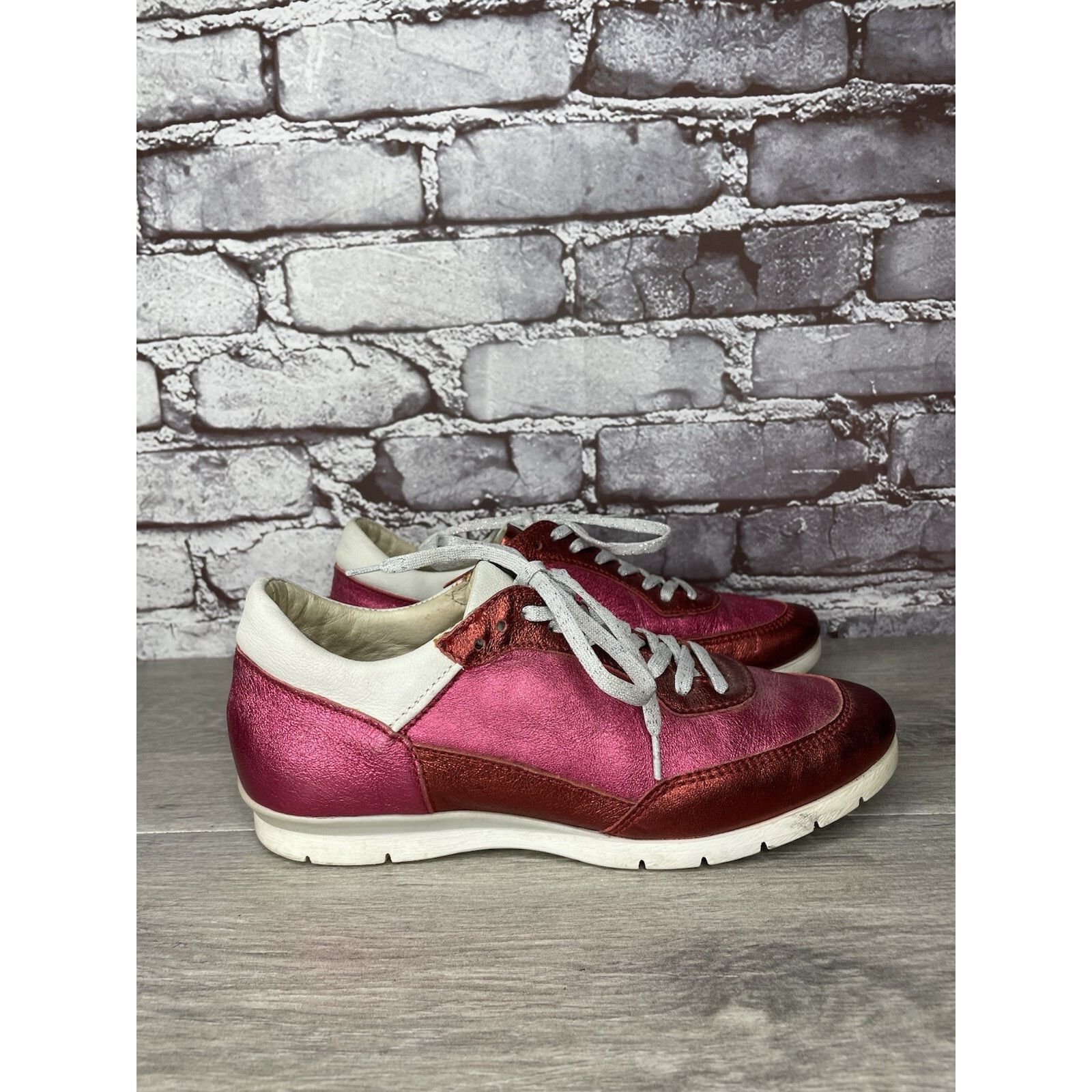 KJUS MJUS Pink Metallic Leather Comfort Casual Lace Up Sneakers W Size US 6.5 / IT 36.5 - 3 Thumbnail
