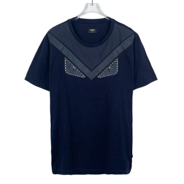 Fendi Fendi Blue Cotton Monster Eyes Leather Patch Design Round-Ne Size US M / EU 48-50 / 2 - 1 Thumbnail