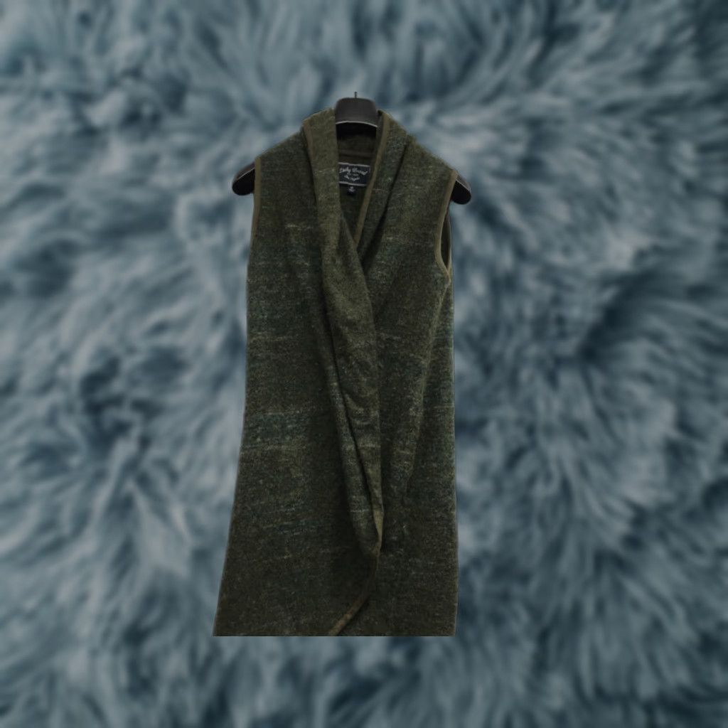 Lucky Brand Lucky Brand Vest Women Green Wool Blend Long Wrap Pocket Heathered Fleece Medium Size M / US 6-8 / IT 42-44 - 1 Thumbnail