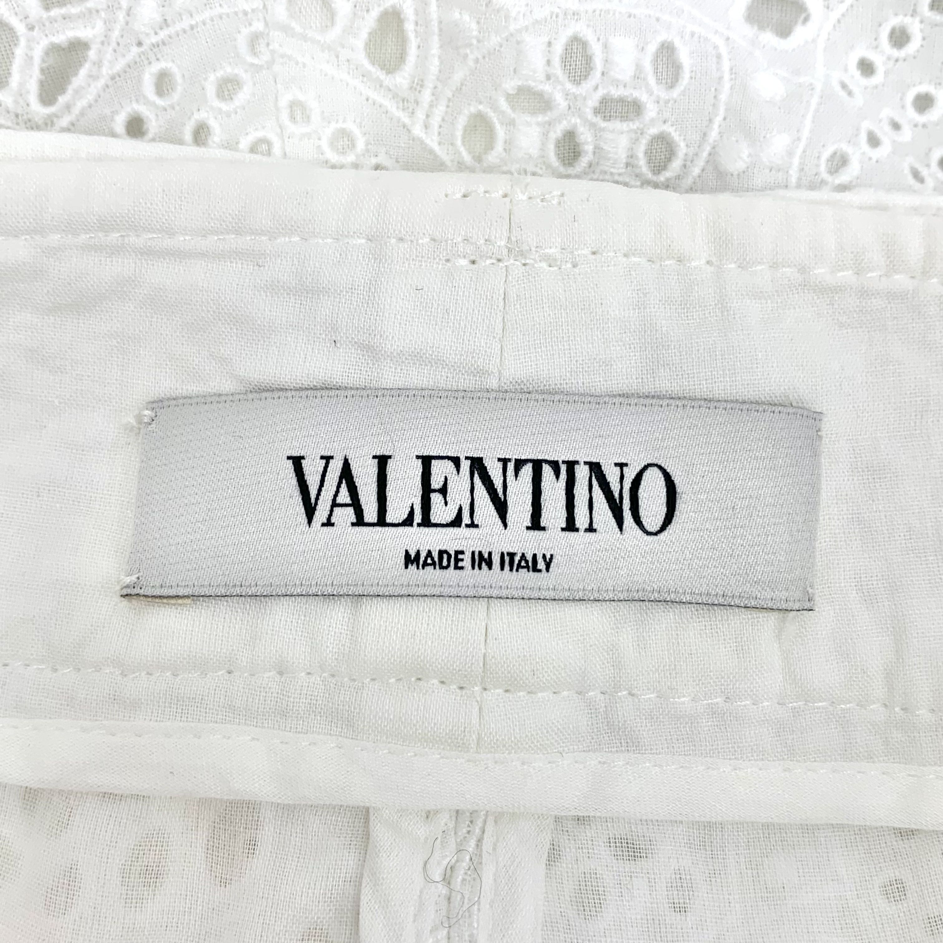 Valentino Valentino Floral Cutout Cotton Wide-Leg Pants White (38) Size 26" / US 2 / IT 38 - 6 Thumbnail
