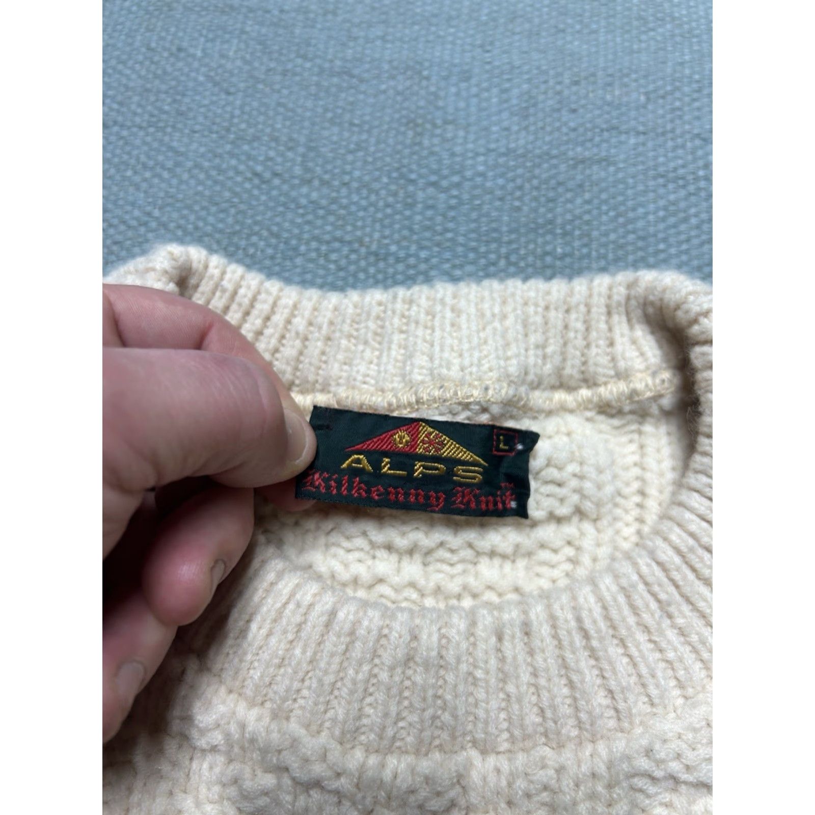 Vintage VINTAGE Alps Kilkenny Wool Sweater Cable-Knit Cream White Pullover Large Men Size US L / EU 52-54 / 3 - 4 Thumbnail