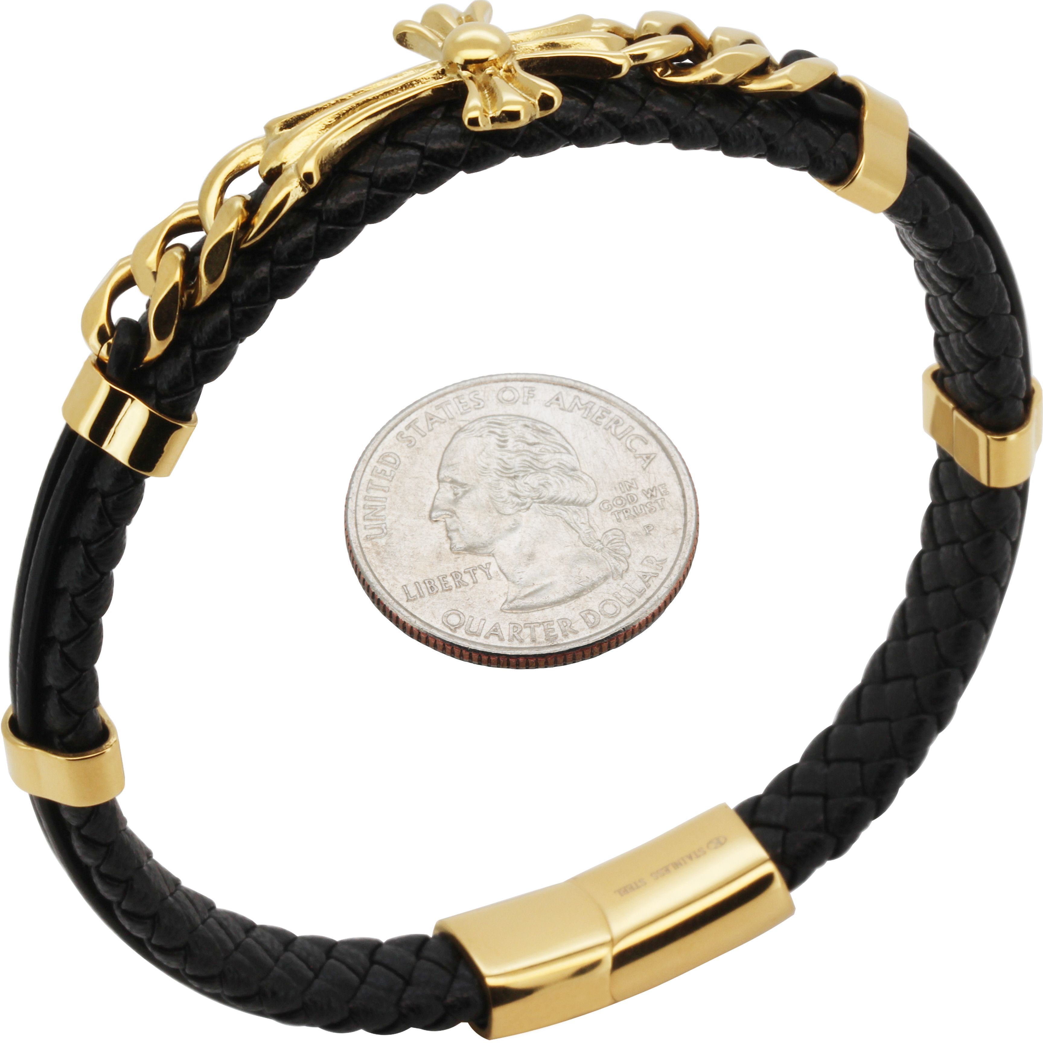 Other 316L Stainless Steel 18k GP 14mm Cross Leather Bracelet 8.5” Size ONE SIZE - 1 Preview