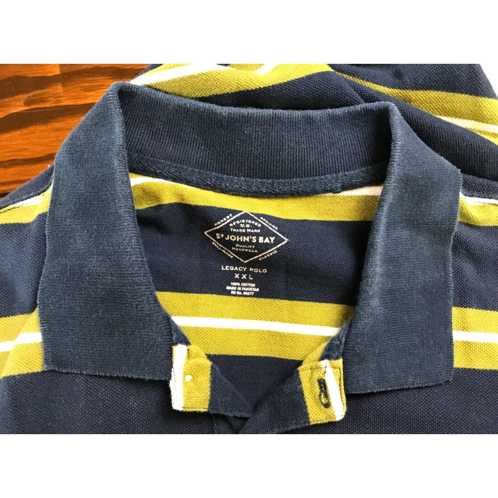 Vintage VINTAGE St. John's Bay Legacy Polo Shirt Men XXL Green Navy Blue Striped Short Sleeve 100% Cotton Regular Mens XXl Polo Size US XXL / EU 58 / 5 - 4 Thumbnail