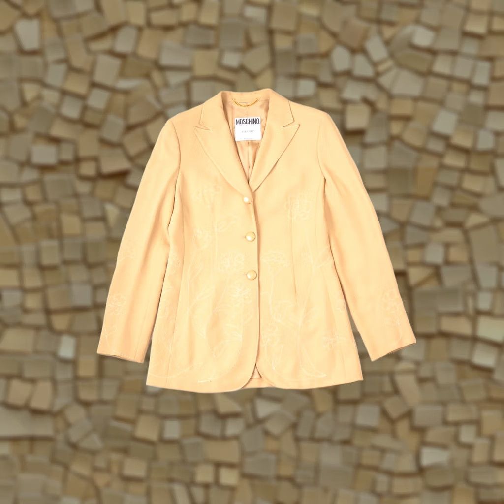Moschino VINTAGE Moschino Couture Beige Blazer Jacket Embroidered Flowers Women Size 10 USA 10 Size L / US 10 / IT 46 - 1 Thumbnail