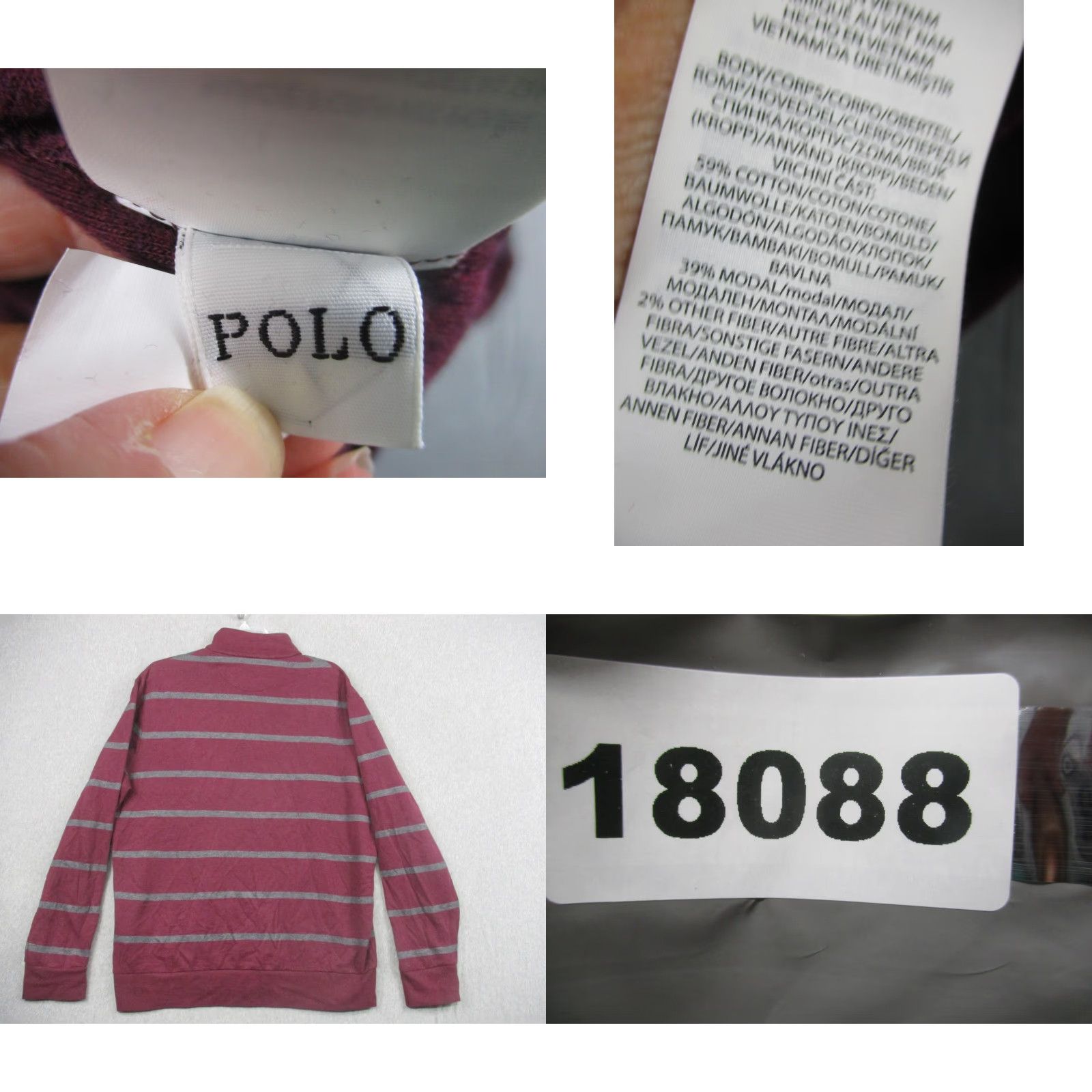 Polo Ralph Lauren VINTAGE Polo Ralph Lauren Sweater Mens Large Burgundy Gray Stripe Quarter Zip Pullover Size US L / EU 52-54 / 3 - 8 Thumbnail