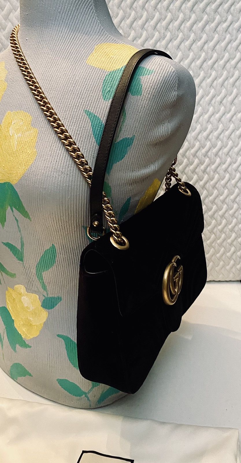 Gucci Gucci 🇮🇹 Black Velvet Matelasse Medium 2.0 GG Marmont Bag New Size ONE SIZE - 10 Thumbnail