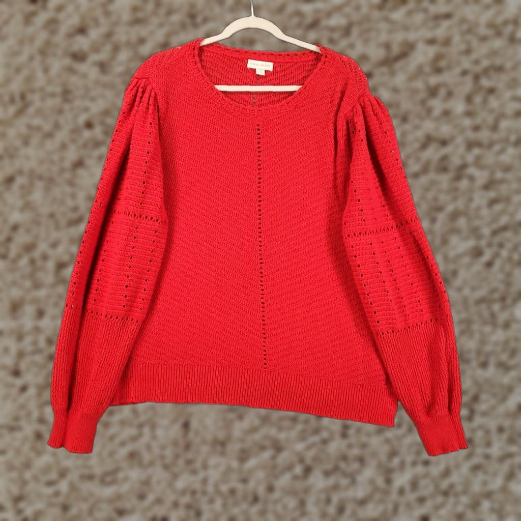 Vintage Womens Red Sweater 2X Pullover Knit Open Puff Sleeve Boat Neck Knit Style Boho Knox Rose Size XXL / US 16-18 / IT 52-54 - 1 Thumbnail