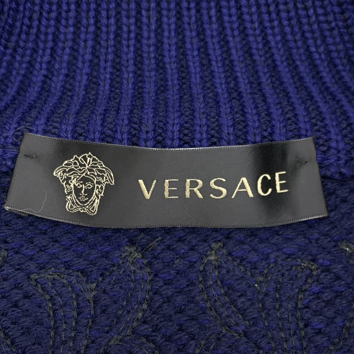 Versace Versace Dark Blue Baroque Leather Embroidered Wool Jacket Size US S / EU 44-46 / 1 - 5 Thumbnail