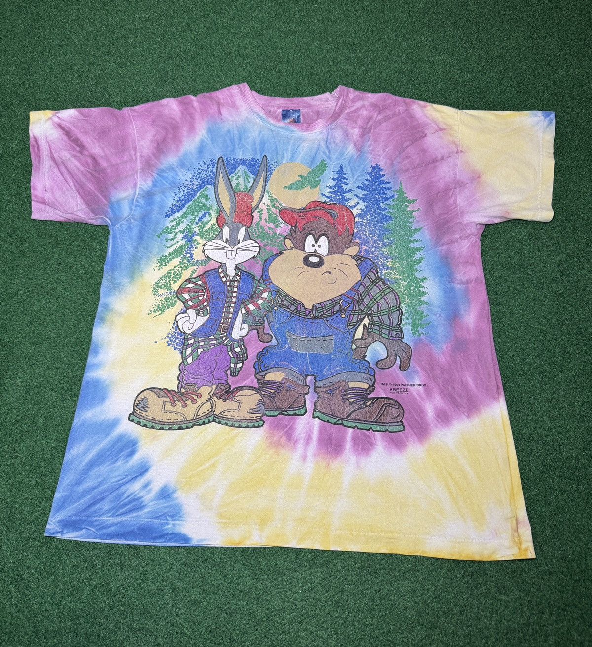 Warner Bros Vintage 90s Looney Tunes Taz Bugs Bunny Tie Dye XL T Shirt Size US XL / EU 56 / 4 - 1 Thumbnail