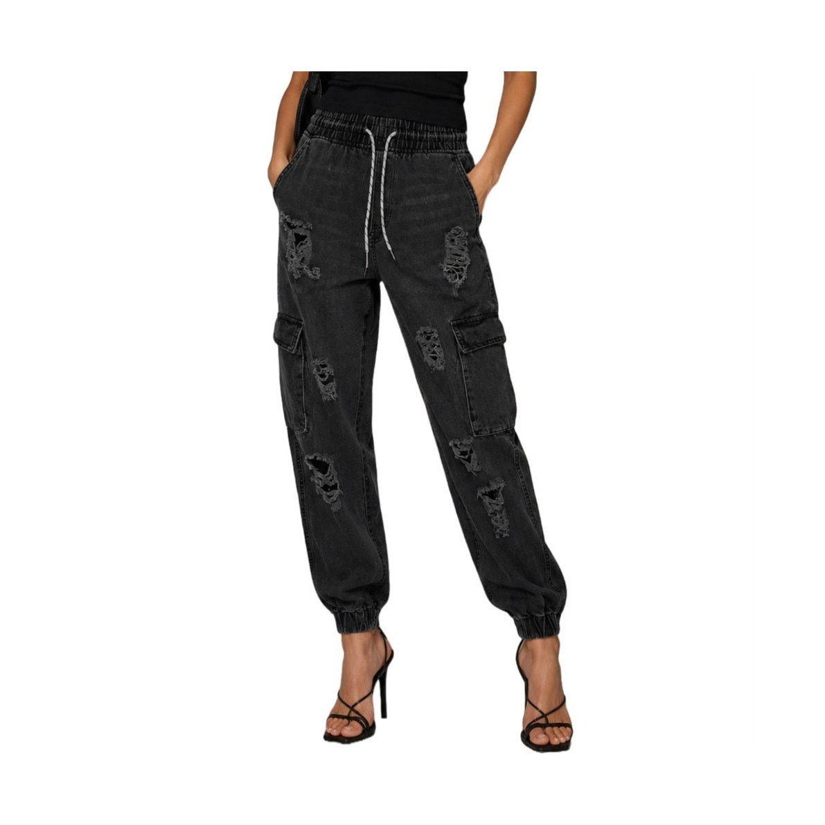Other BlueNotes Denim Black High Rise Jogger Jeans Distressed Y2K Size 28" / US 6 / IT 42 - 1 Thumbnail