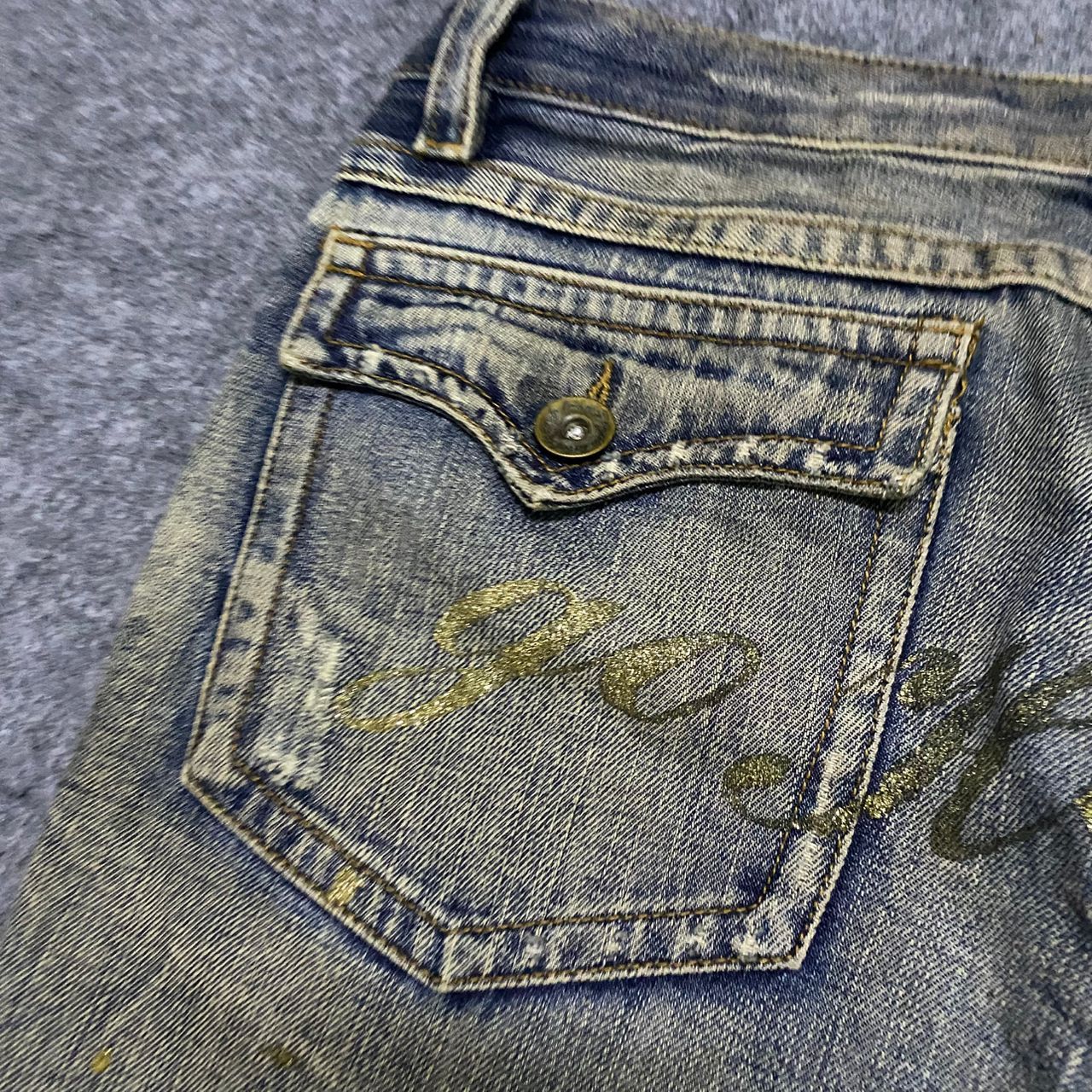 Japanese Brand 💥Flare💥Vintage Agate Label Punk Distressed Denim Size 32" / US 10 / IT 46 - 13 Thumbnail