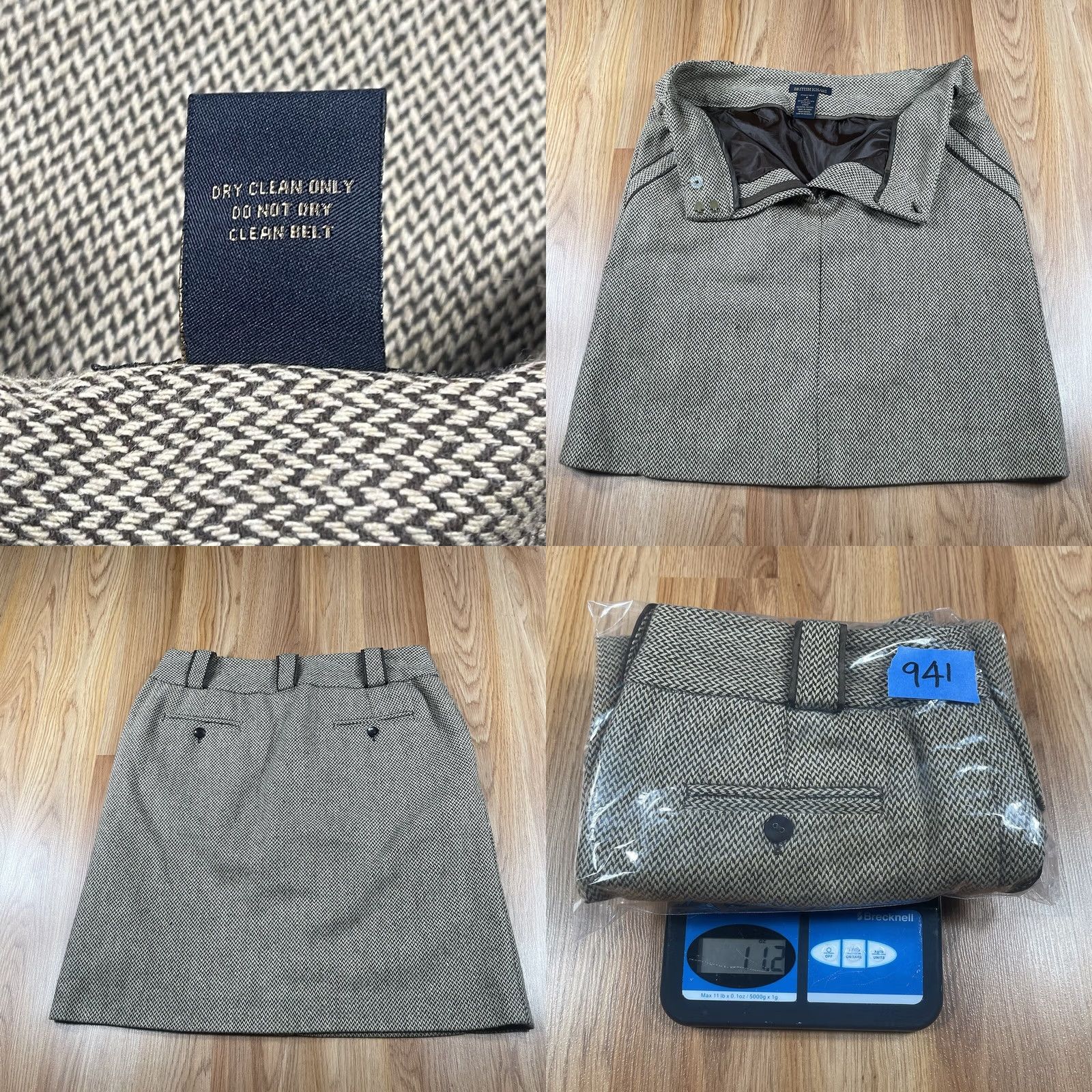 Vintage British Khaki Skirt Women's 8 Wool Blend Straight Pencil Lined Above Knee 58532 Size 30" / US 8 / IT 44 - 8 Thumbnail