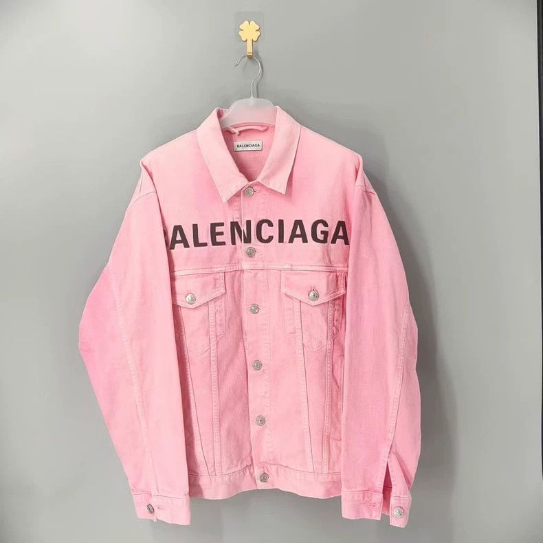 Balenciaga Balenciaga Pink Logo Denim Jacket-yf Size US M / EU 48-50 / 2 - 1 Thumbnail
