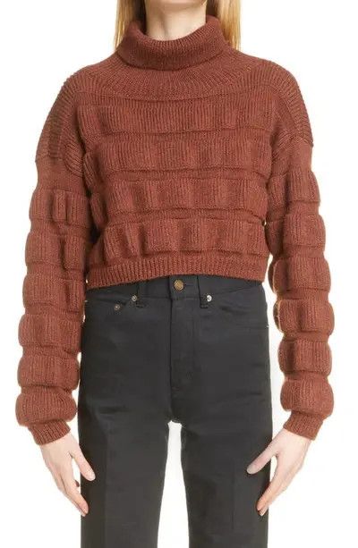Saint Laurent Paris o1tp1o0125 Cropped Turtleneck Sweater In Wool in Marron Size S / US 4 / IT 40 - 3 Thumbnail