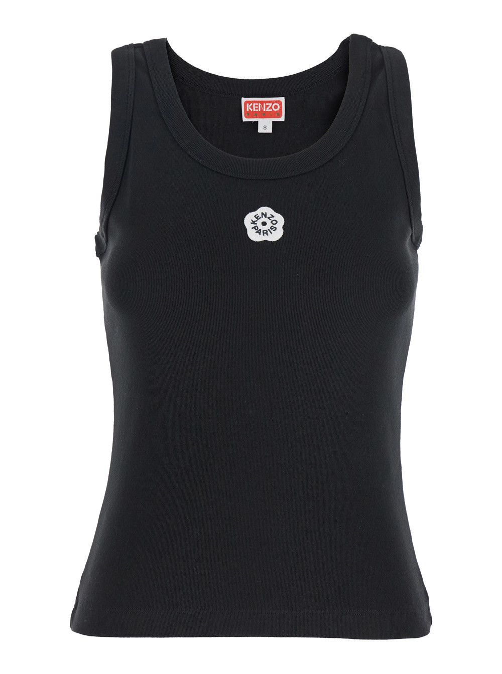 Kenzo 'Flower 2,0' Black Sleeveless Top with Logo Patch on