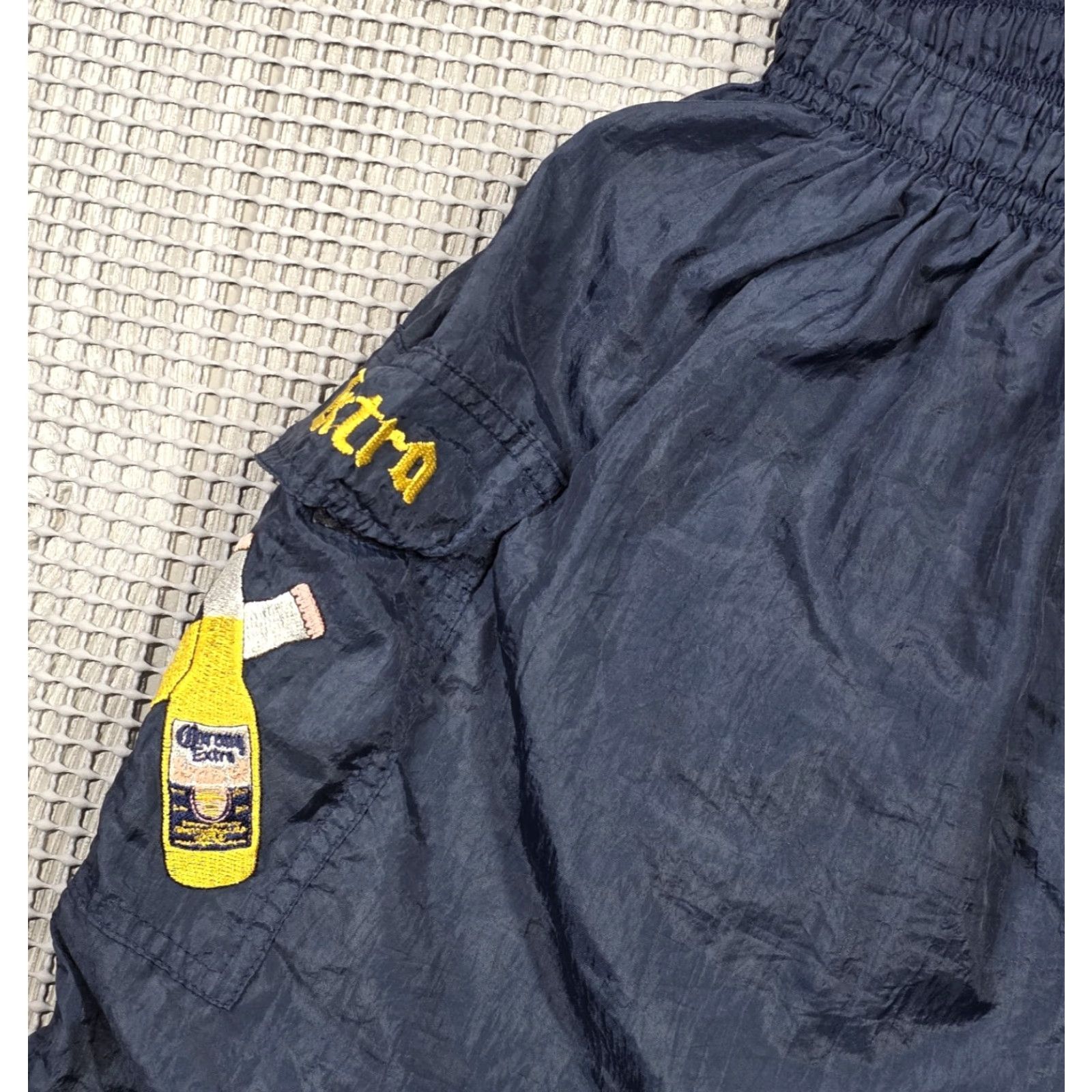Vintage VINTAGE Corona Extra Beer Embroidered Cargo Swim Trunks M Navy Blue Gold Cerveza Rare Size US 31 - 7 Thumbnail