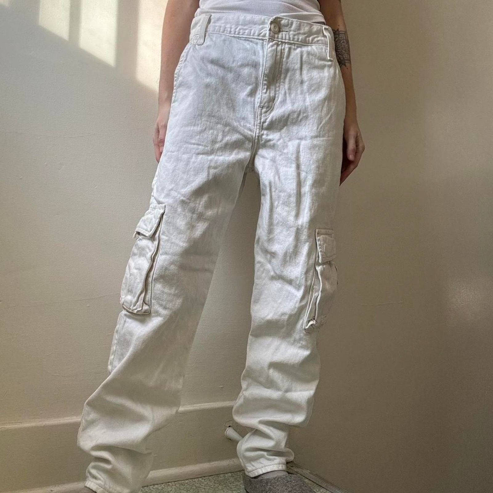 Levi's Levi’s White Cargo Chore Pants 25 Cotton Hemp Casual Utility Size 25" / US 0 / IT 36 - 2 Thumbnail
