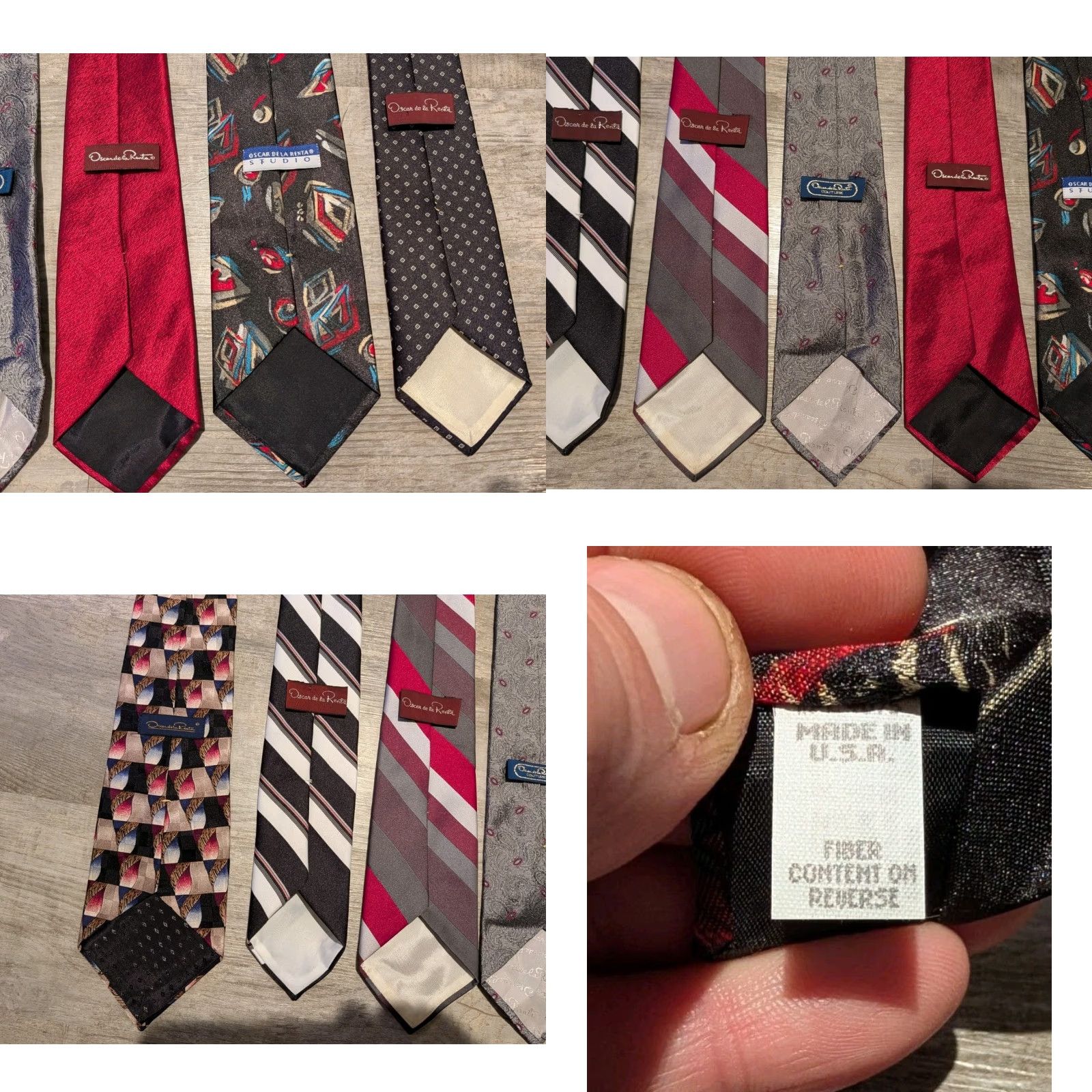 Oscar De La Renta VINTAGE Oscar de la Renta Tie Geometric Blue Multiple Silk Poly Striped Ties Lot of 7 Embroidered Clip-On Adjustable Men Classic 57"-60" Size ONE SIZE - 8 Thumbnail