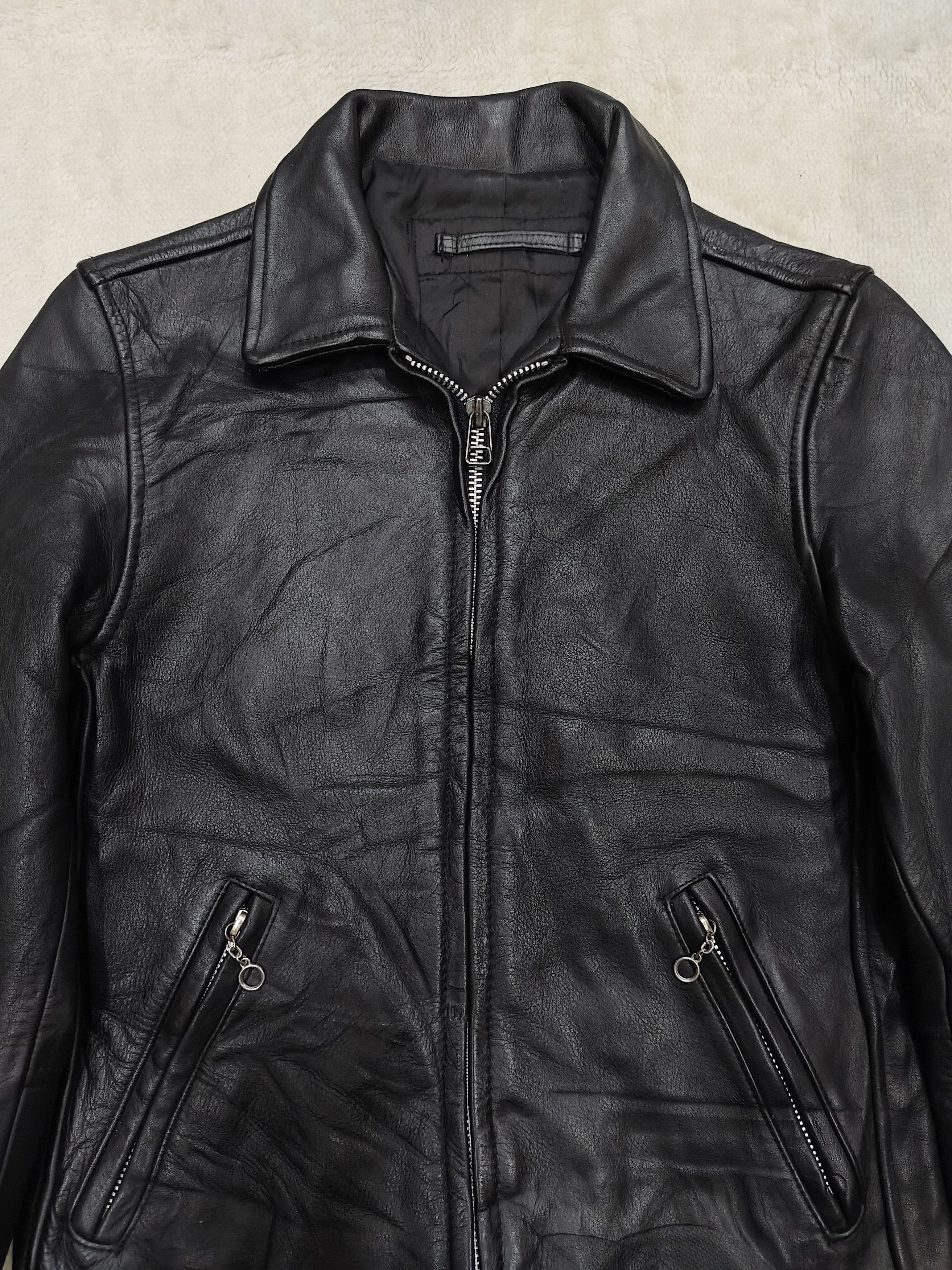 Japanese Brand 90s Dep't 🇯🇵 Raw Minimalist Leather Slim Biker Jacket Size US S / EU 44-46 / 1 - 2 Thumbnail