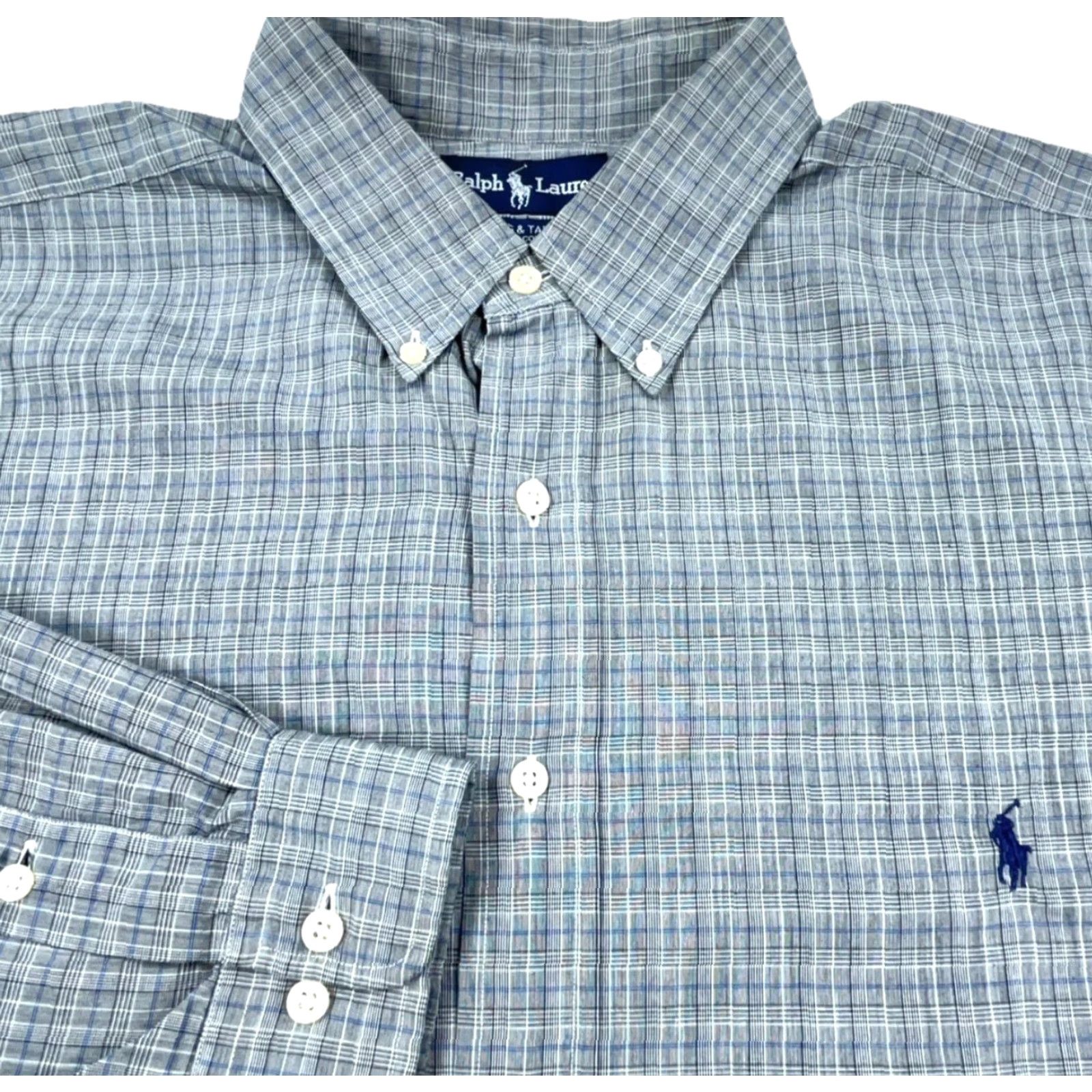 Ralph Lauren Ralph Lauren Shirt Men Gray Blue Button Up Glen Check Plaid Dress Sz XL 17.5 34 Size 48R - 2 Thumbnail