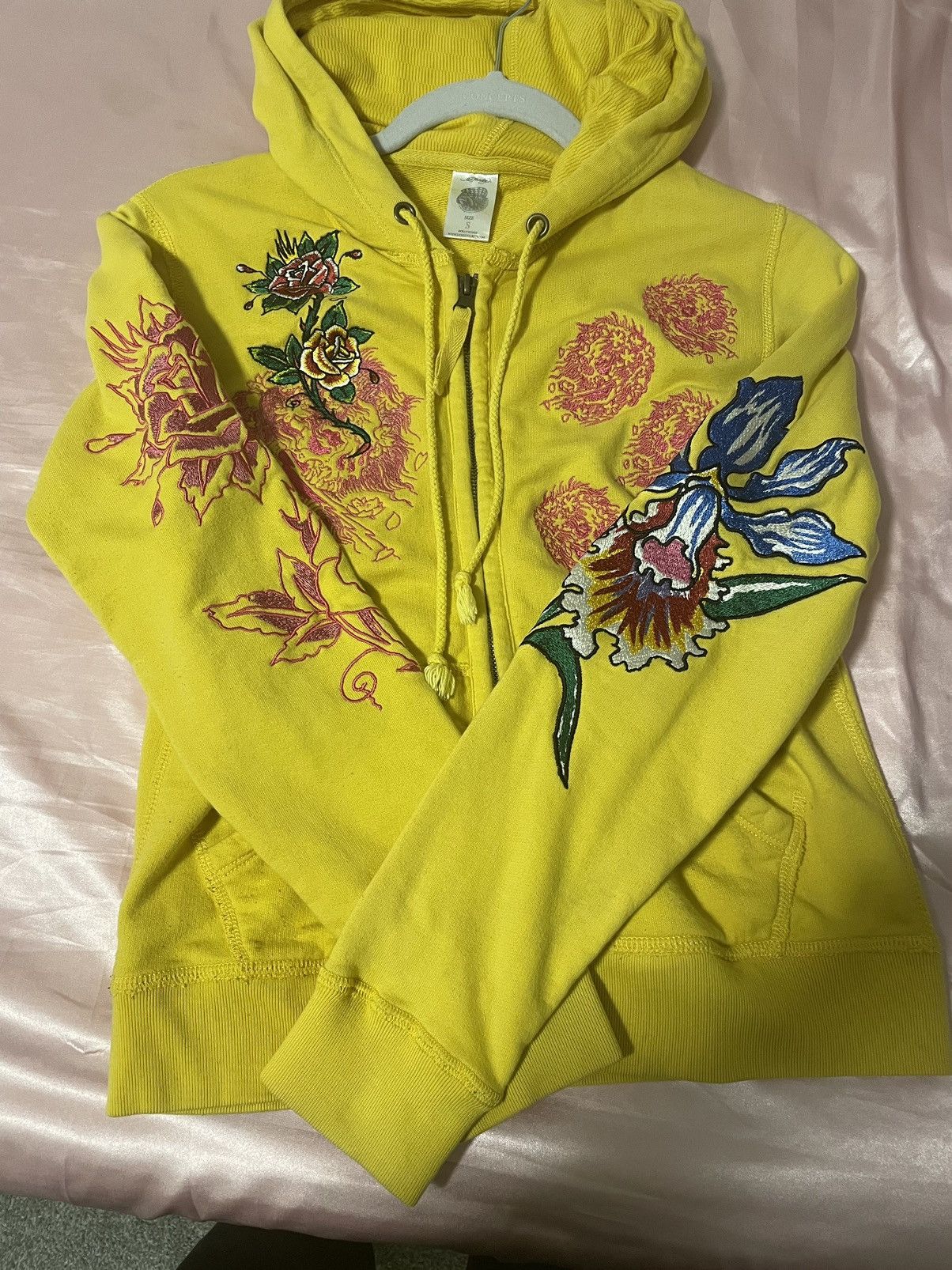 image of Ed Hardy Women’S Y2K Vintage Designer Hoodie in Yellow, Women's (Size Small)