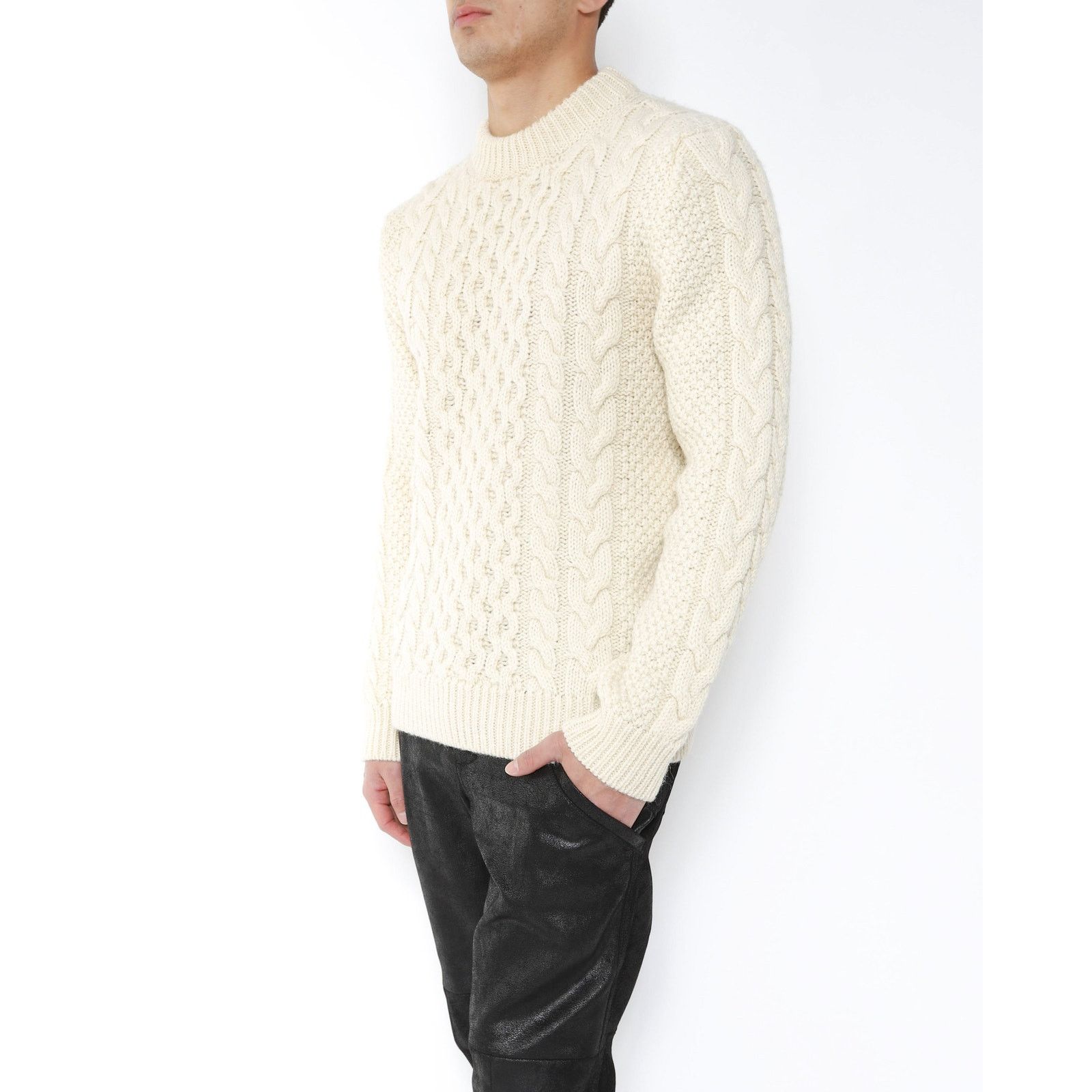 Saint Laurent Paris FW16 Cable Knit Sweater in Ivory Wool Size US M / EU 48-50 / 2 - 5 Thumbnail