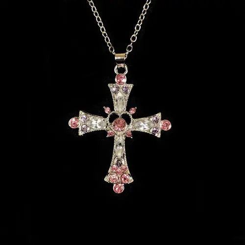 Jewelry Komura x Meifa Y2K Cross Necklace Punk Gothic Crystal Chain Size ONE SIZE - 2 Thumbnail