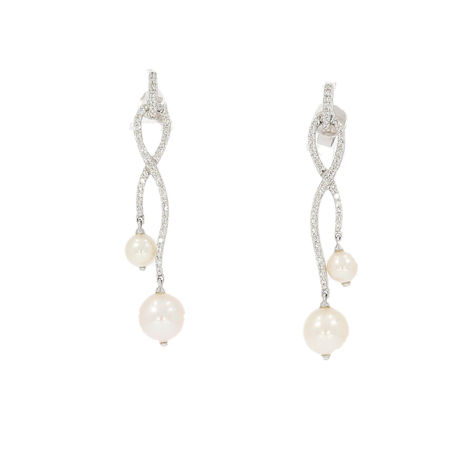 image of Vintage Pair Of 750 White Gold Earrings Set With Brilliant-Cut Diamonds And Retaining White Culture