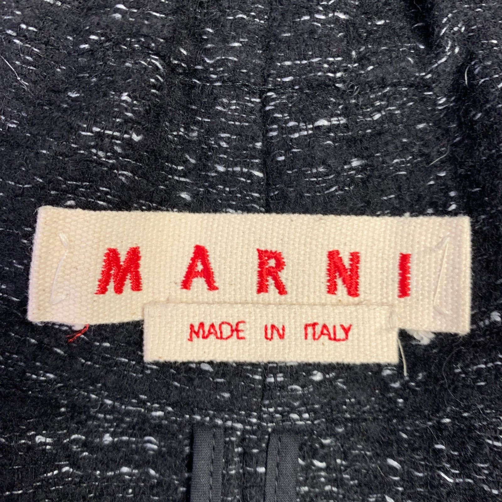 Marni MARNI Size 8 Black White Wool Blend Woven Ruched Zip Up Coat Size US XS / EU 42 / 0 - 5 Thumbnail