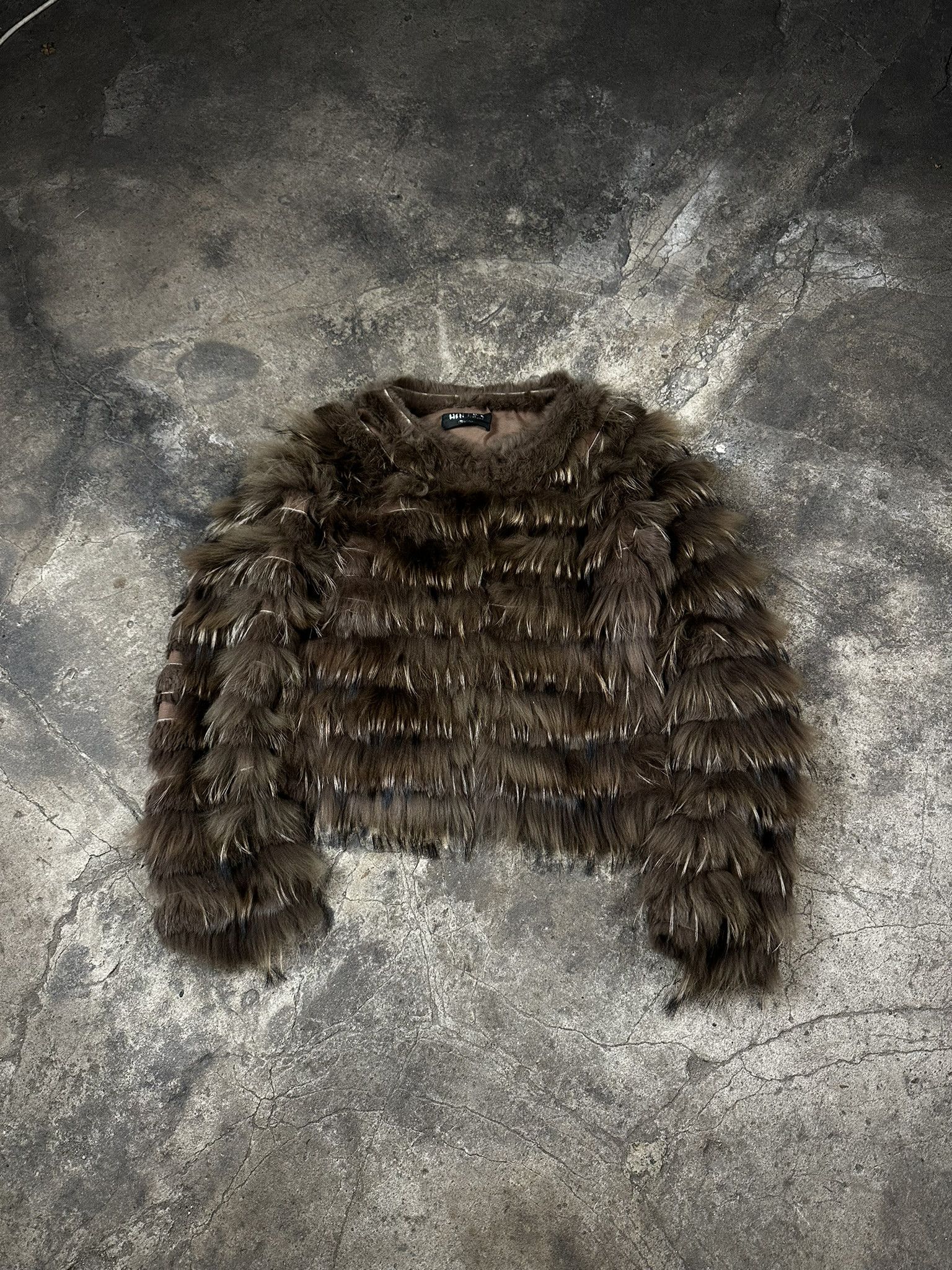 Vintage Y2k Raccoon Fur Bomber Boxy Jacket 2000s