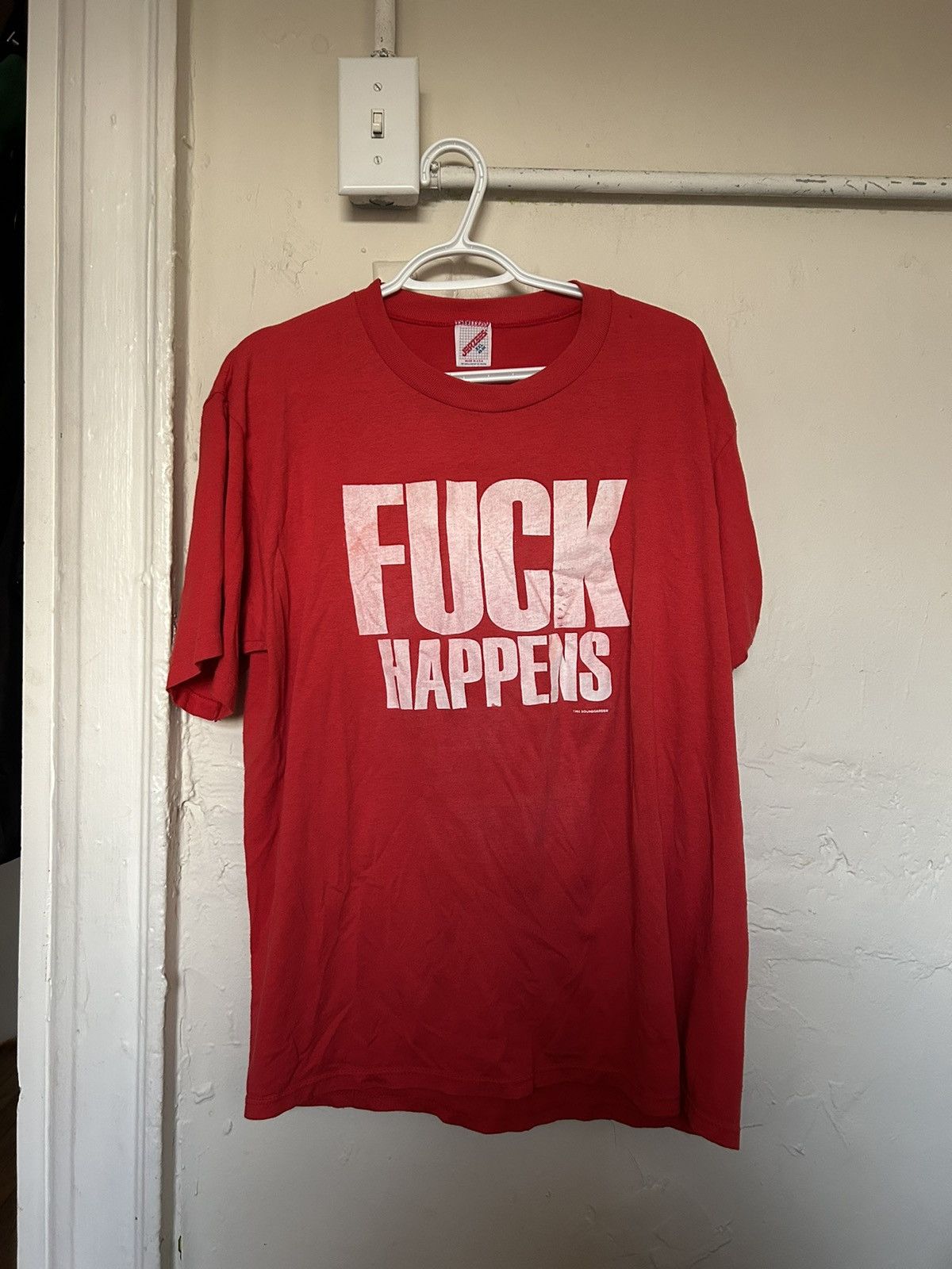 image of Band Tees Soundgarden 1988 F Happens Shirt in Red, Men's (Size Large)
