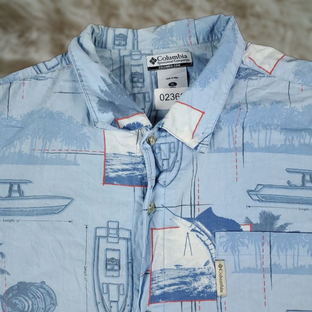 Vintage Columbia Shirt Mens XL Blue Geometric Button-Up Short Sleeve Casual Dress Yacht Club Ready-To-Wear Size US XL / EU 56 / 4 - 1 Thumbnail
