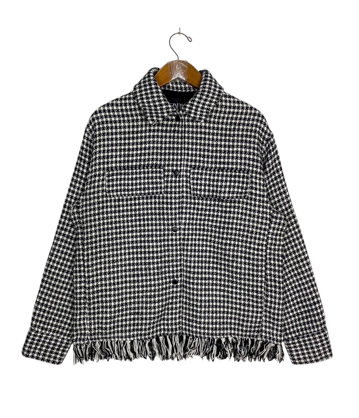 Zara Rare‼️ Zara Houndstooth Fringed Overshirt Jacket Size S / US 4 / IT 40 - 1 Thumbnail