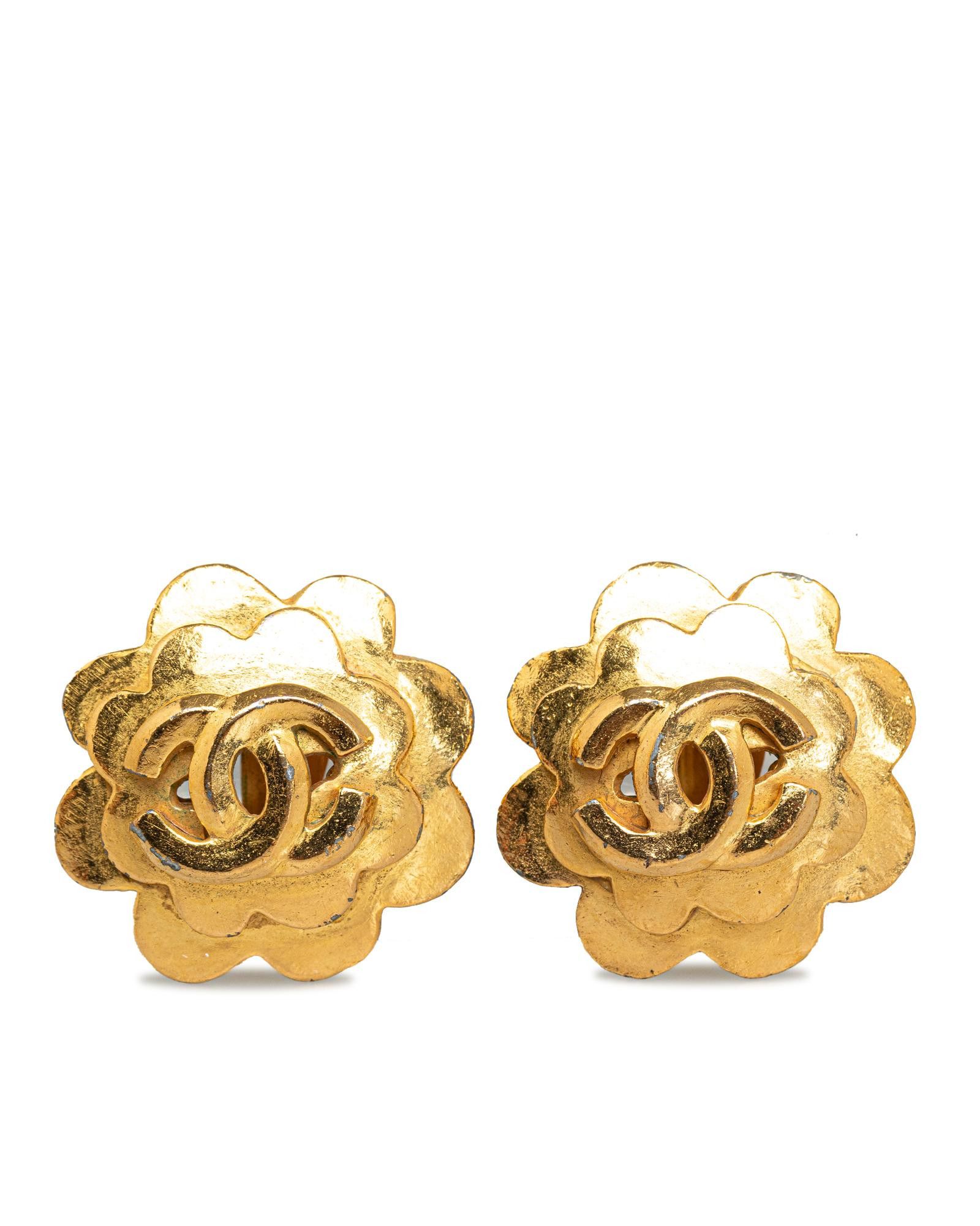 image of Chanel Gold-Plated Clip-On Flower Earrings, Women's
