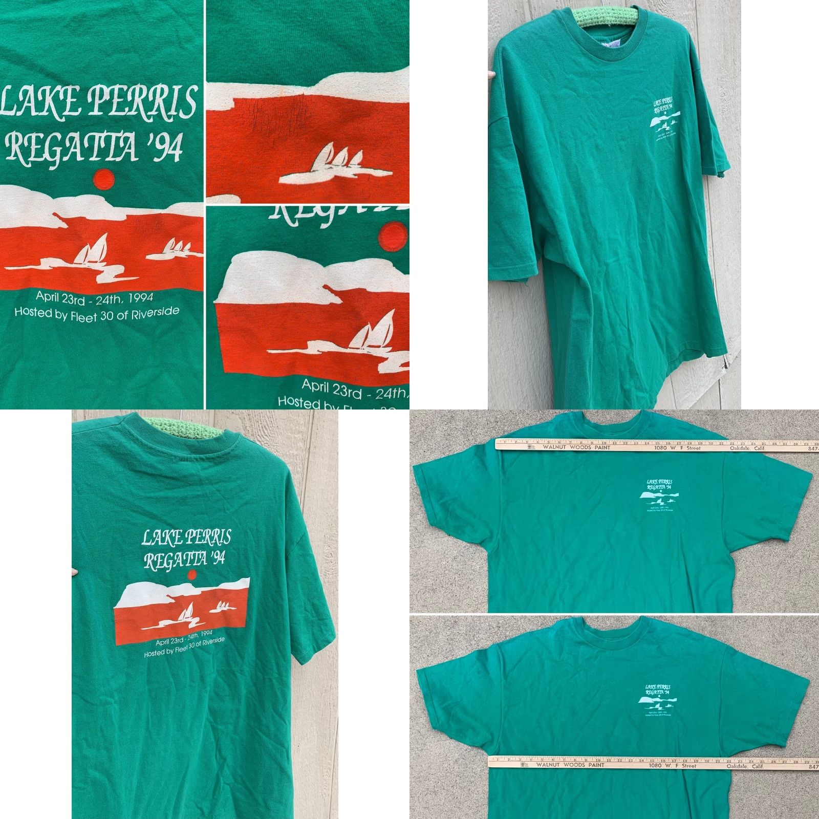 Vintage VINTAGE Hanes Beefy-T T-Shirt Lake Perris Regatta ‘94 XL Green 90s California Riverside Fleet 30 Mens Shirt Size US XL / EU 56 / 4 - 8 Thumbnail