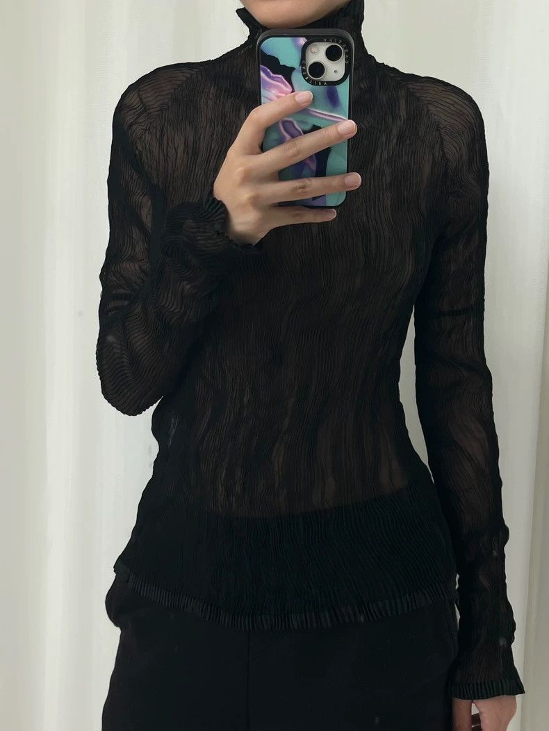 Issey Miyake Issey Miyake Black wicker high neck and long sleeves Size L / US 10 / IT 46 - 4 Thumbnail