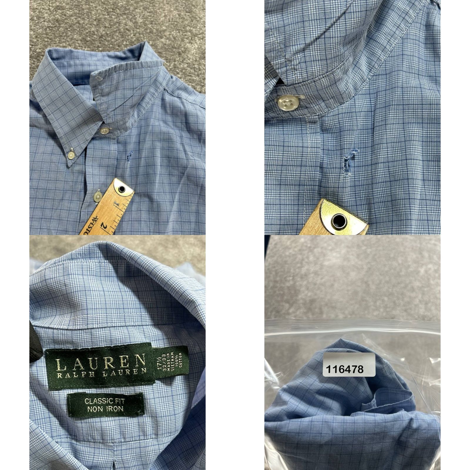 Ralph Lauren Lauren Ralph Lauren Non Iron Dress Shirt Men 17.5 Blue Cotton Classic Fit Office Size 46R - 8 Thumbnail
